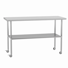 Stainless Steel Table with Wheels 24 x 60 Inches Metal Prep Table with Adjustable Undershelf for Commercial Kitchen, Outdoor, Restaurant, Hotel & Garage