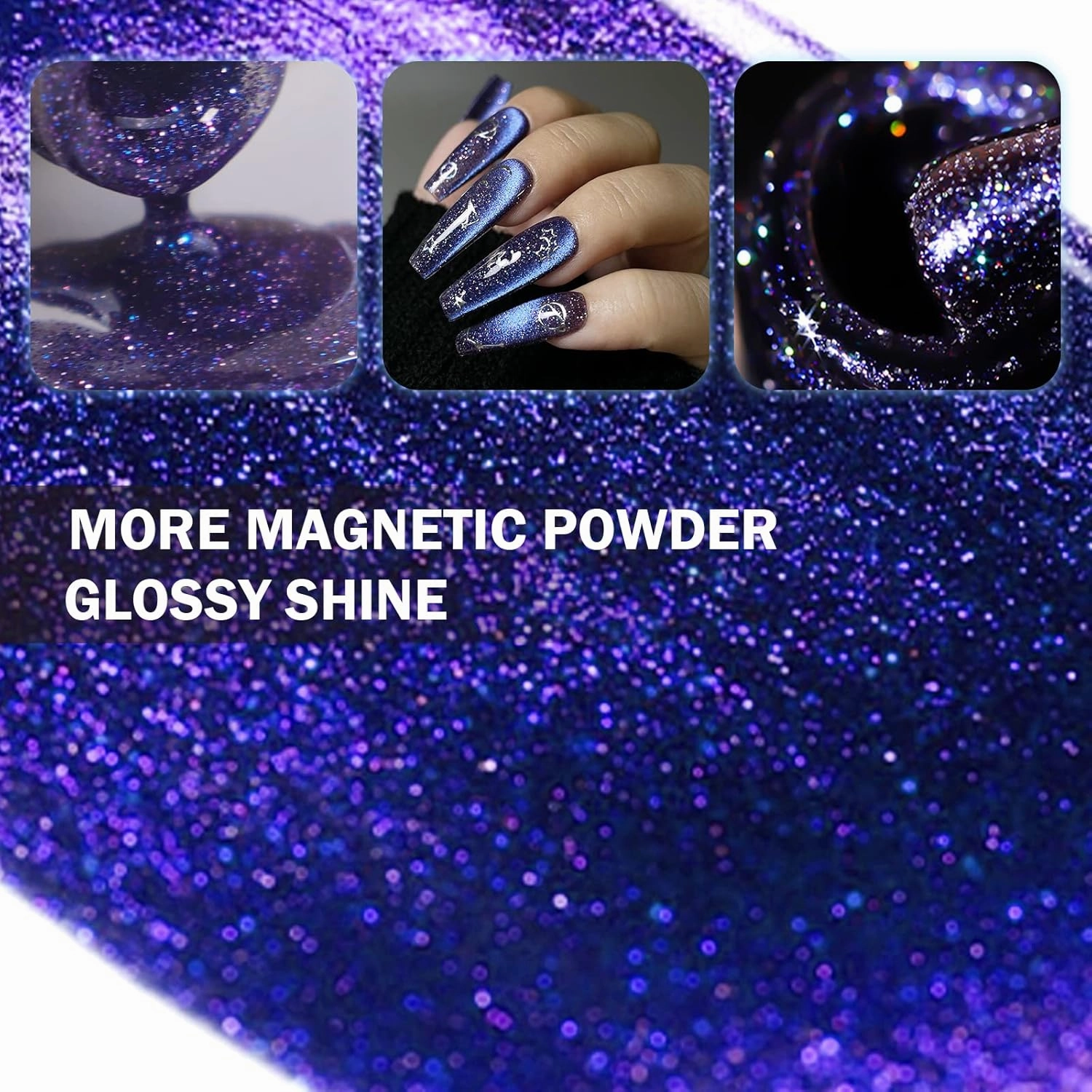 Starry Night Cat Eye Gel Polish Set 6 Colors with FREE Base Top Coat, Glitter 9D Holographic Gel with Magnet, Salon Quality Cat Eye Nail Nail Polish Set