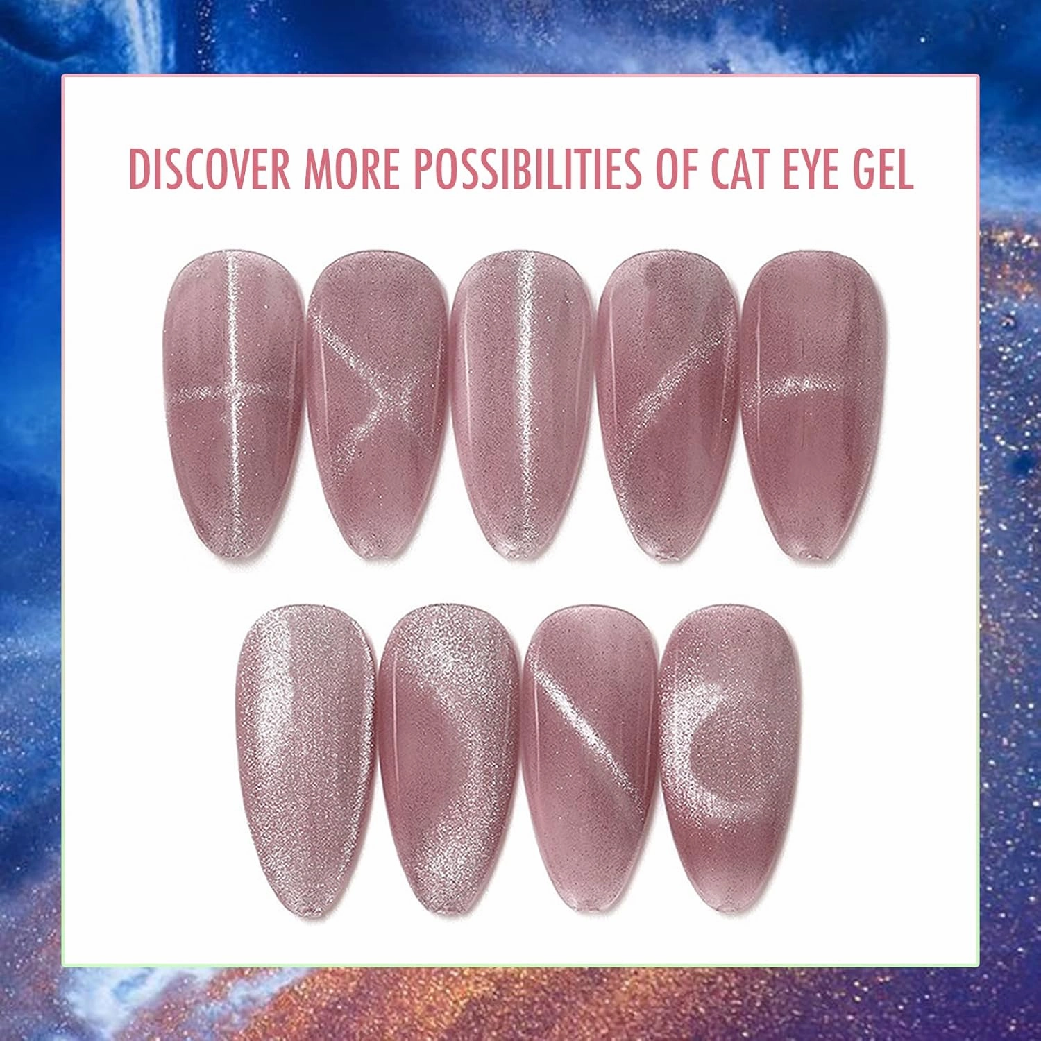 Starry Night Cat Eye Gel Polish Set 6 Colors with FREE Base Top Coat, Glitter 9D Holographic Gel with Magnet, Salon Quality Cat Eye Nail Nail Polish Set