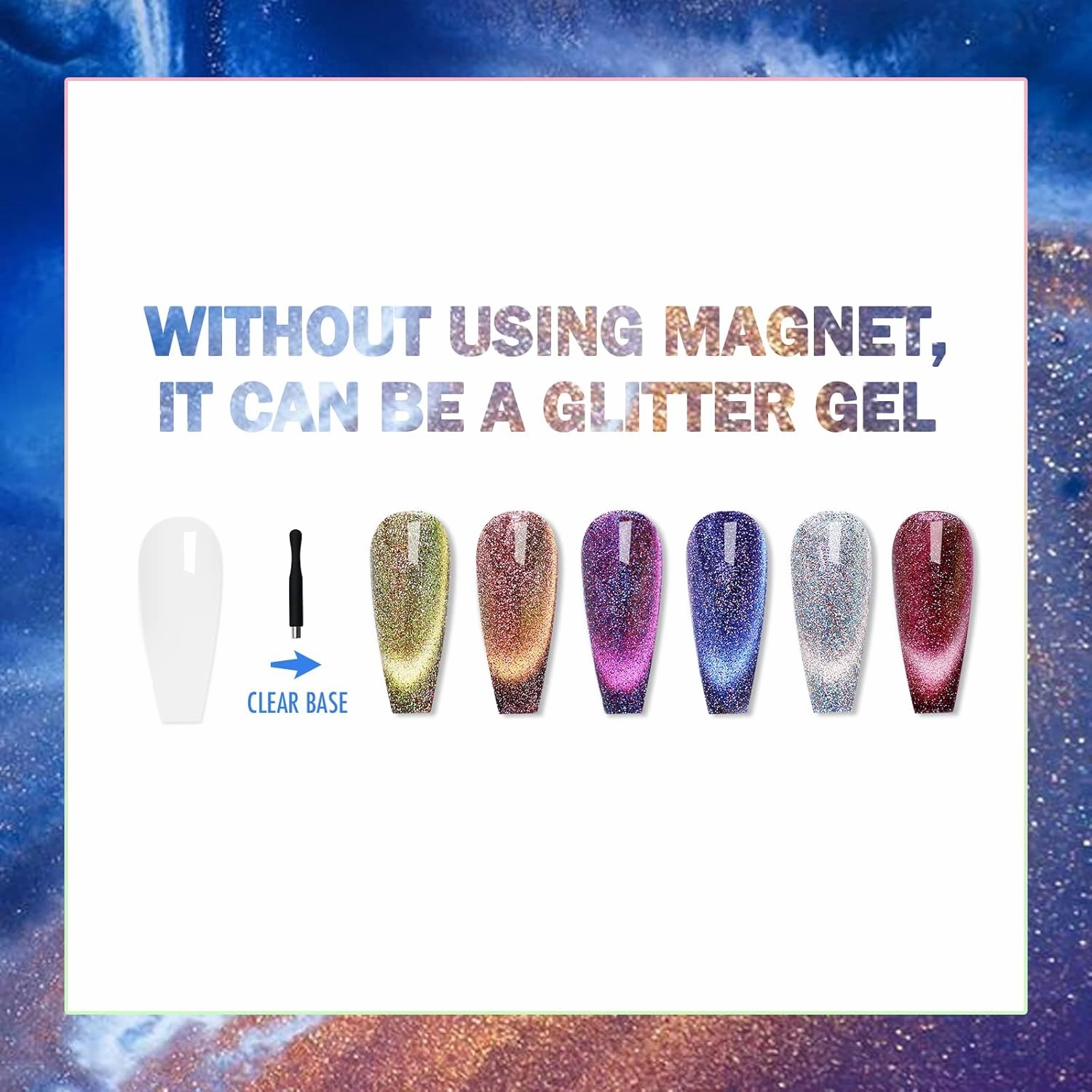 Starry Night Cat Eye Gel Polish Set 6 Colors with FREE Base Top Coat, Glitter 9D Holographic Gel with Magnet, Salon Quality Cat Eye Nail Nail Polish Set