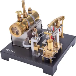 Steam Engine Model Kit, Retrol SE-01 Full Metal Stationary Beam Steam Engine Model and Horizontal Boiler Kit with Flying Ball Centrifugal Governor, Physics Science Experiment Toy