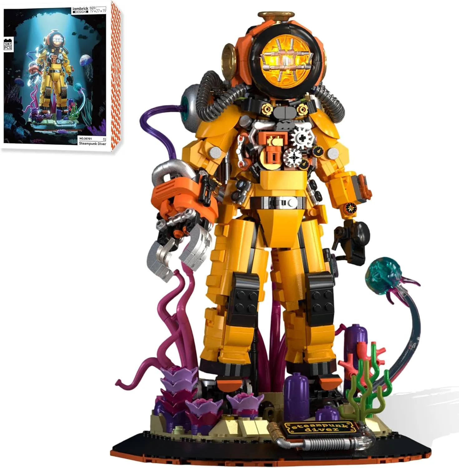 Steampunk Diver Building Sets Deep Sea Diving Explorer with Light for Boys Adults Collection-1286pcs