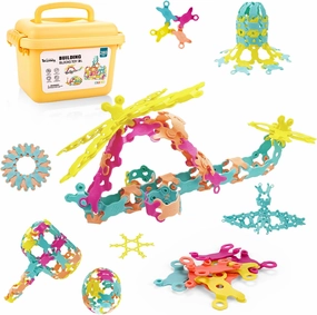 STEM Building Toy with Carrying Case, Flexible Interlocking Block Construction Set for Boys Girls 4-6 6-8 Year Old Classroom Learning Educational Activities