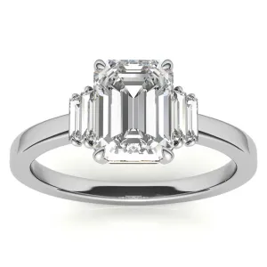 Sterling Silver Emerald-Cut Center Stone With Baguette Adjustable  Engagement White Gold Ring For Woman