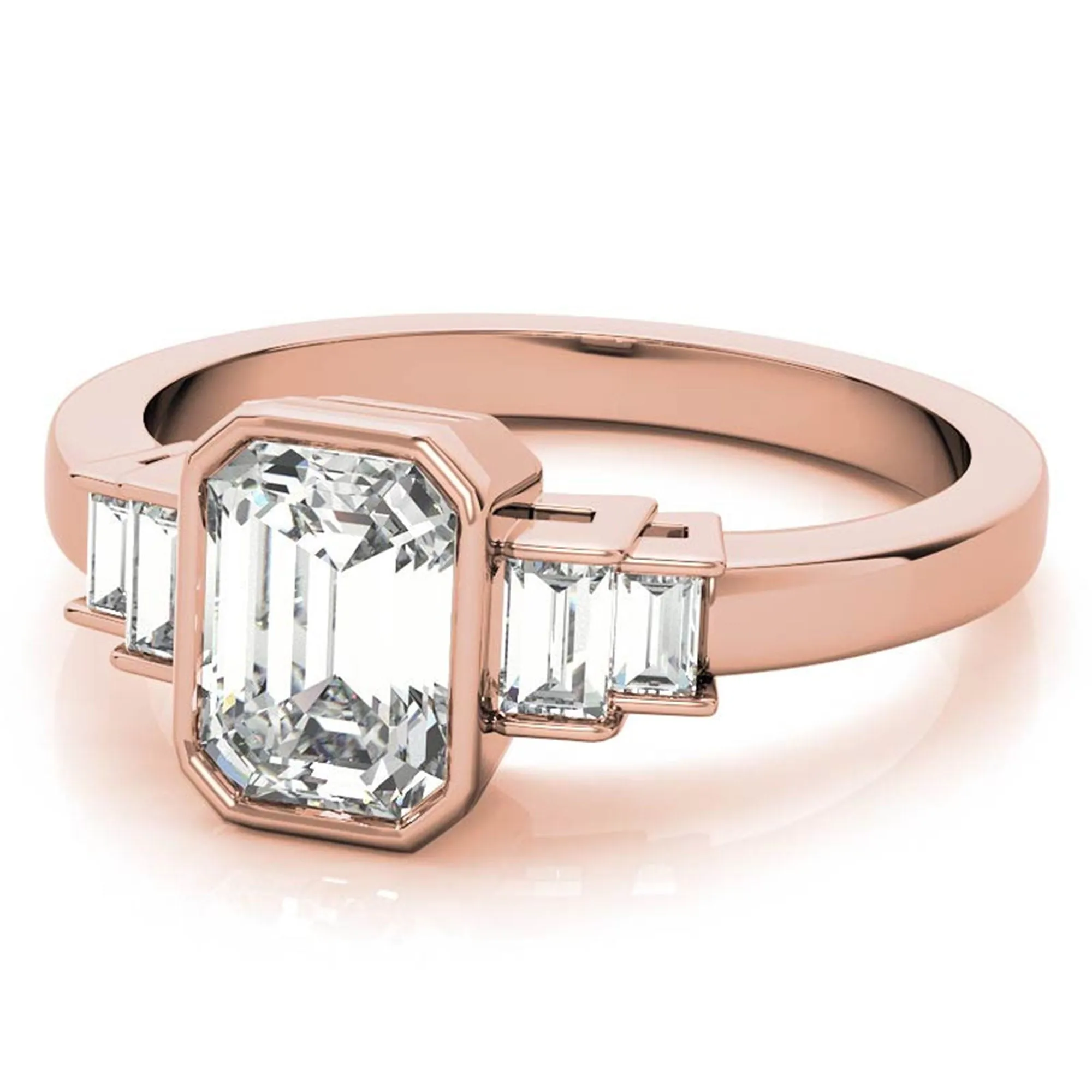 Sterling Silver Emerald-Cut Three-Stone Adjustable Engagement Rose Gold Ring For Woman