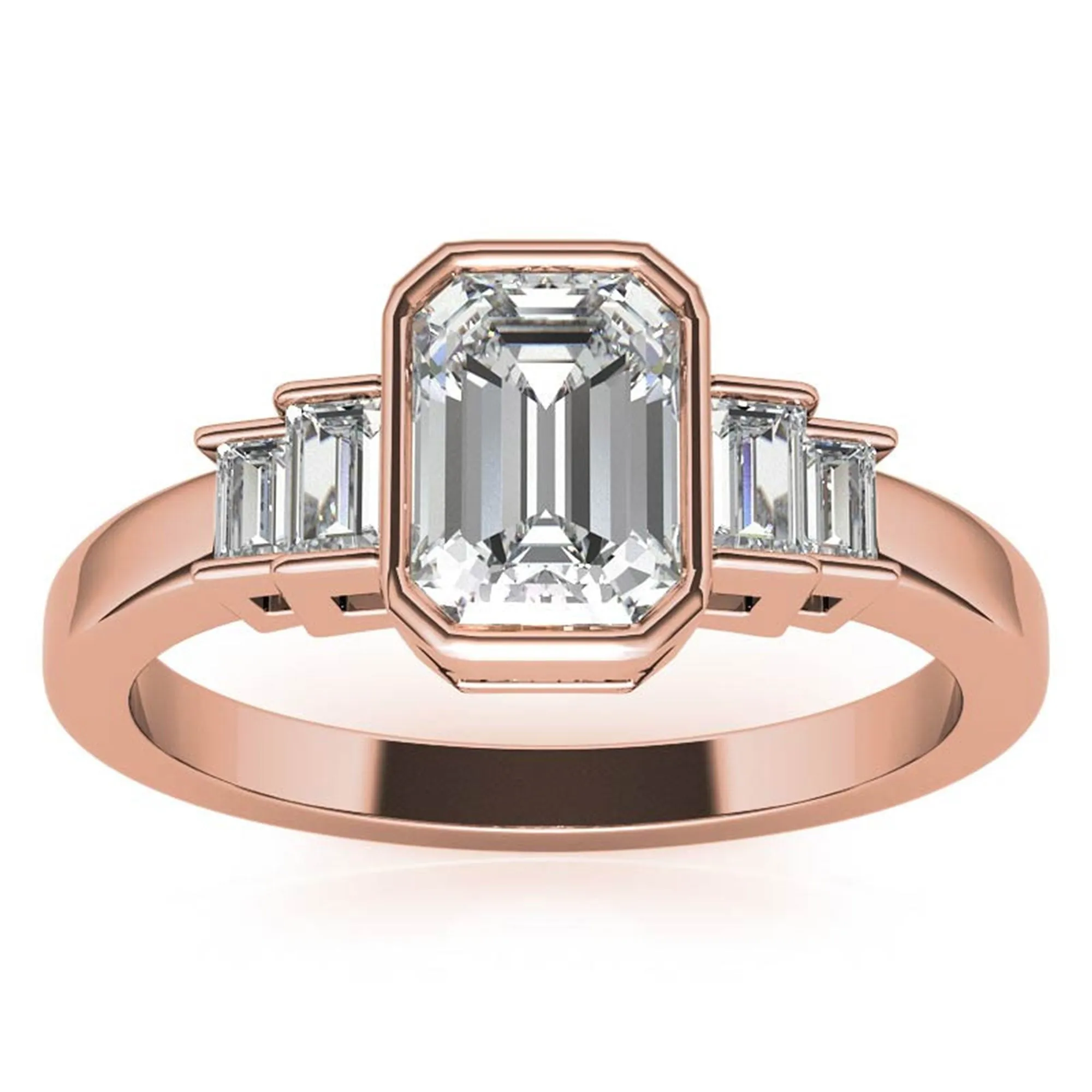 Sterling Silver Emerald-Cut Three-Stone Adjustable Engagement Rose Gold Ring For Woman