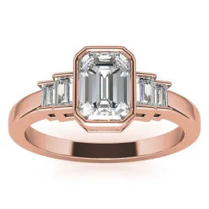 Sterling Silver Emerald-Cut Three-Stone Adjustable Engagement Rose Gold Ring For Woman