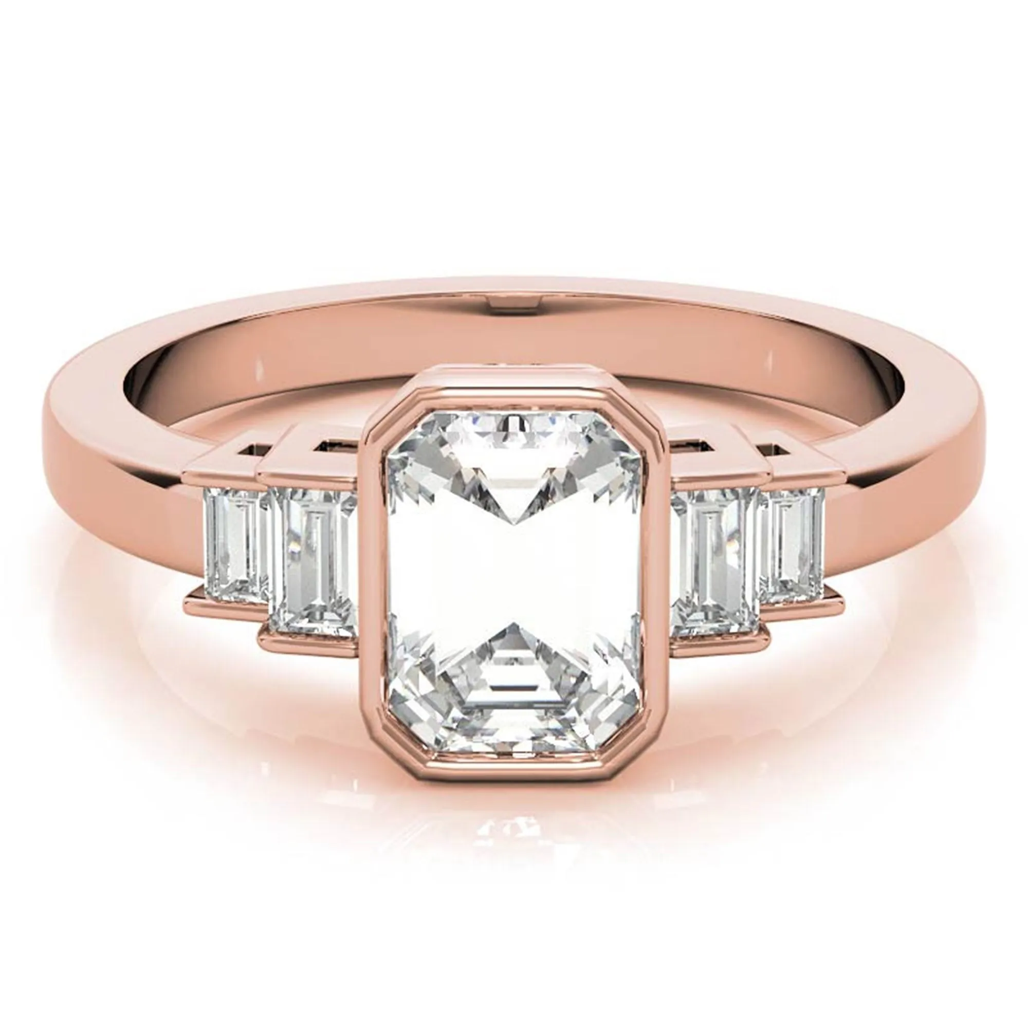 Sterling Silver Emerald-Cut Three-Stone Adjustable Engagement Rose Gold Ring For Woman