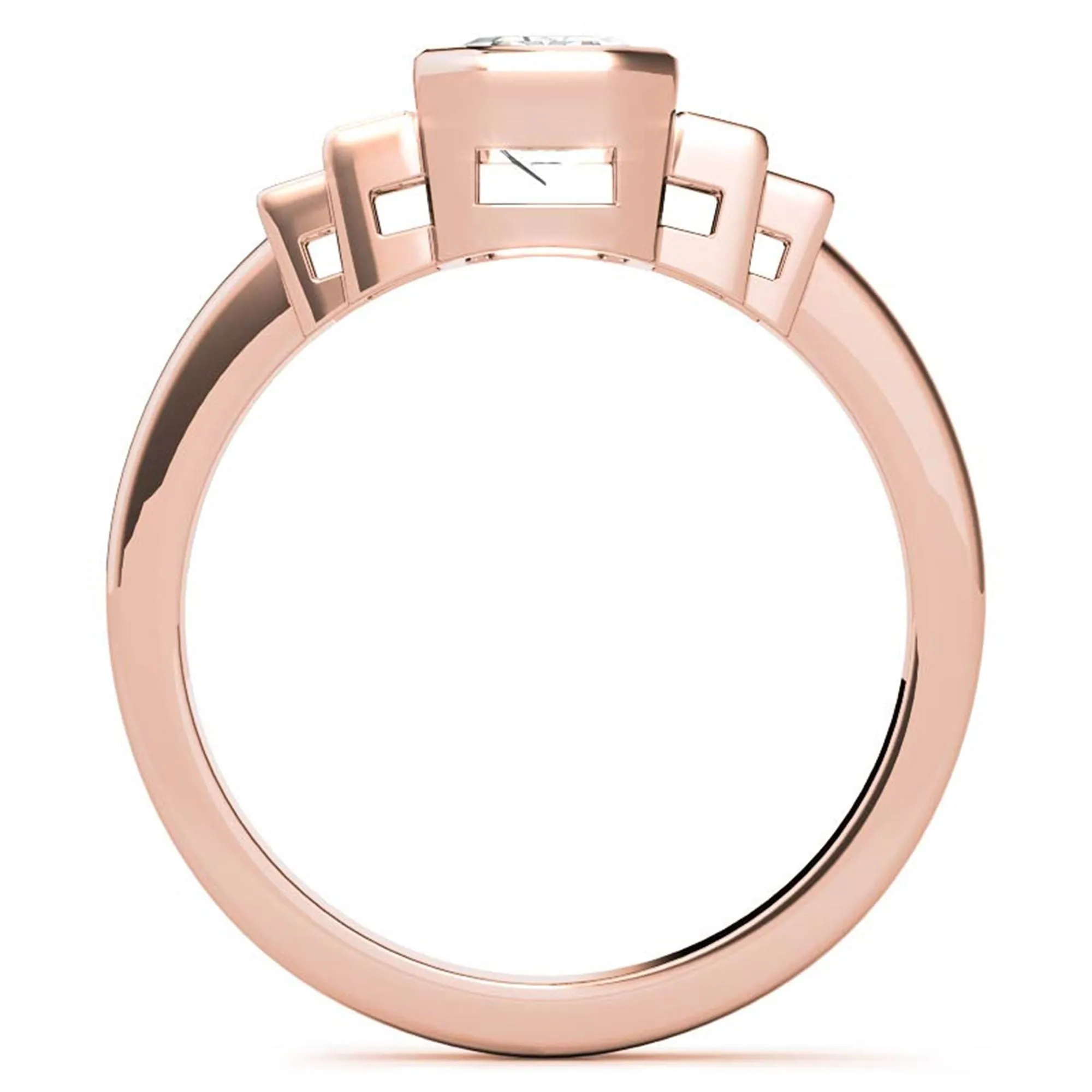 Sterling Silver Emerald-Cut Three-Stone Adjustable Engagement Rose Gold Ring For Woman