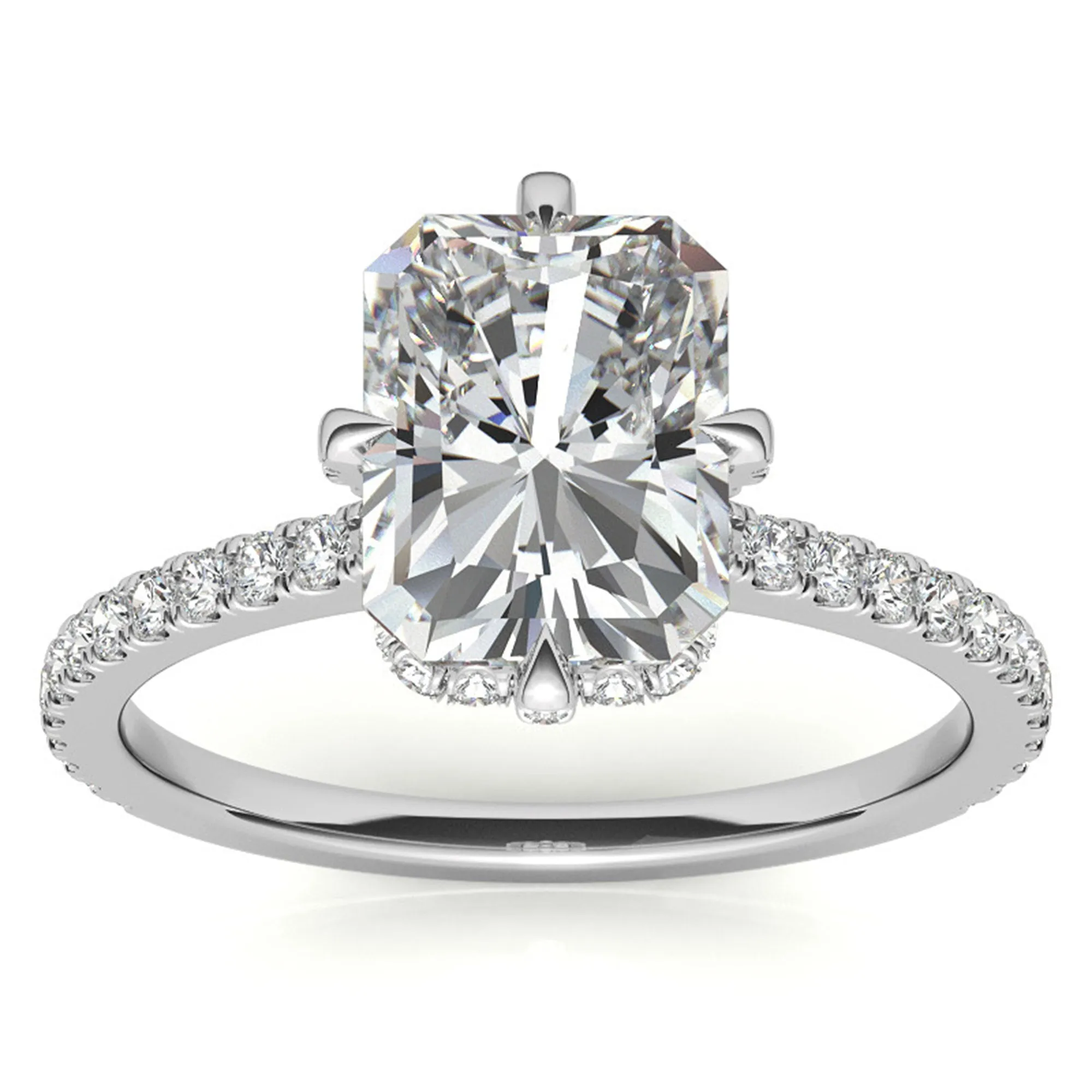 Sterling Silver Radiant-Cut Center Stone Adjustable  Engagement  White Gold Ring Perfect for  Special Occasions