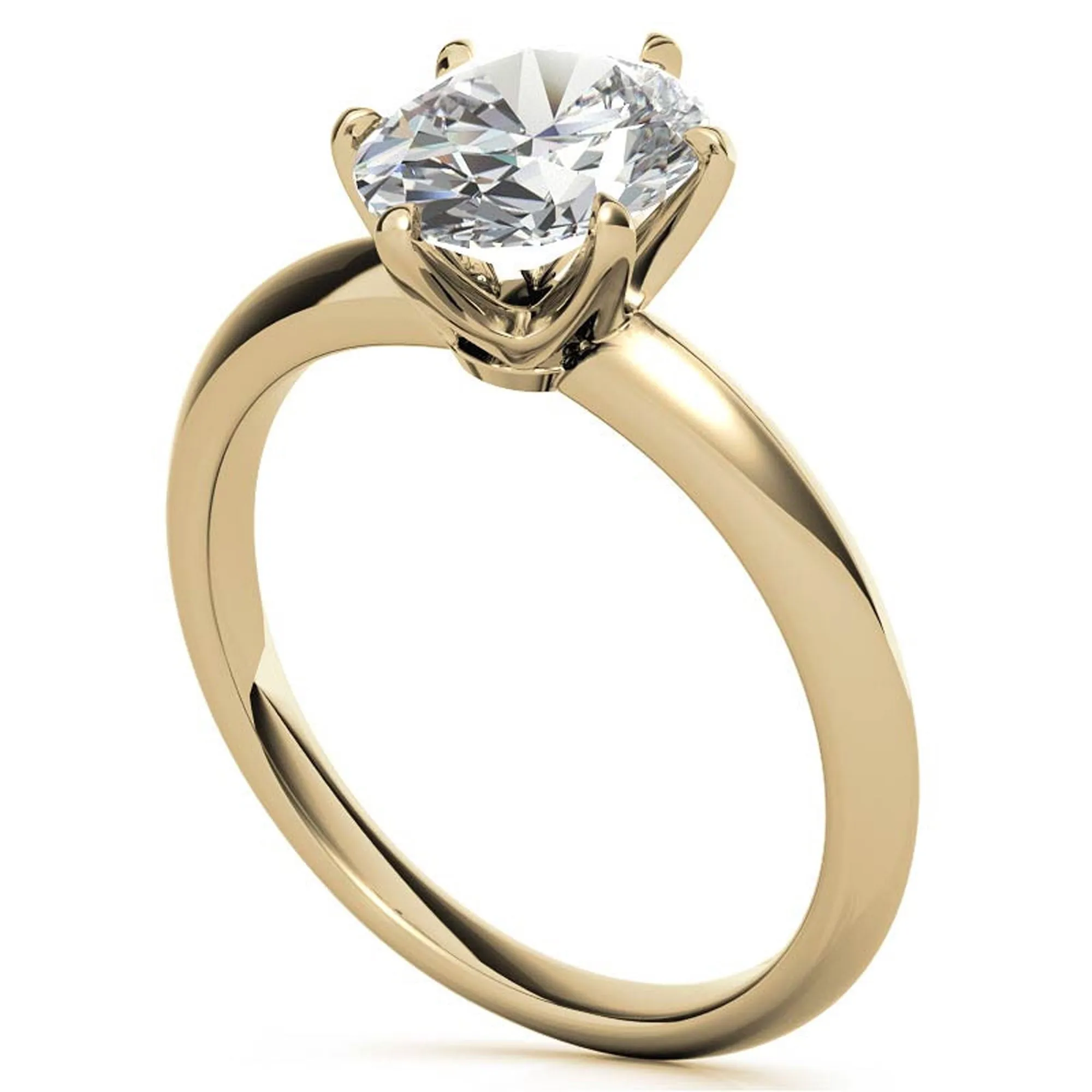 Sterling Silver Six-Prong Adjustable Solitaire Yellow Gold Engagement Ring for Women