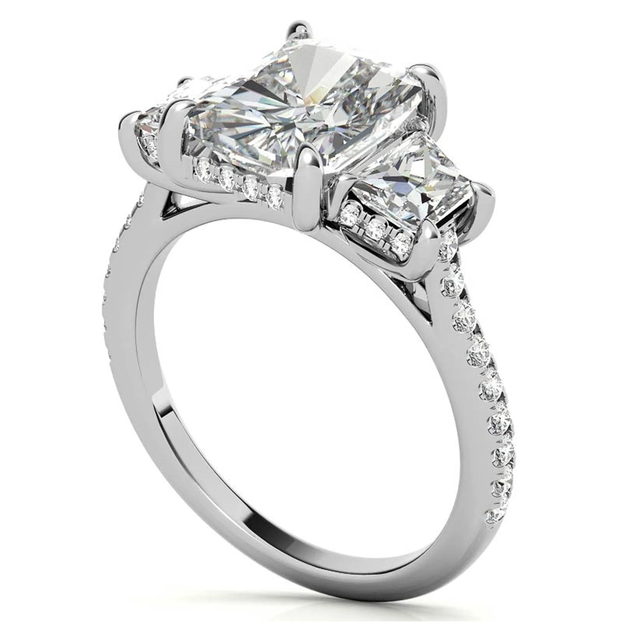 Sterling Silver Three-Stone Setting Adjustable Classic White Gold  Engagement Ring For Women