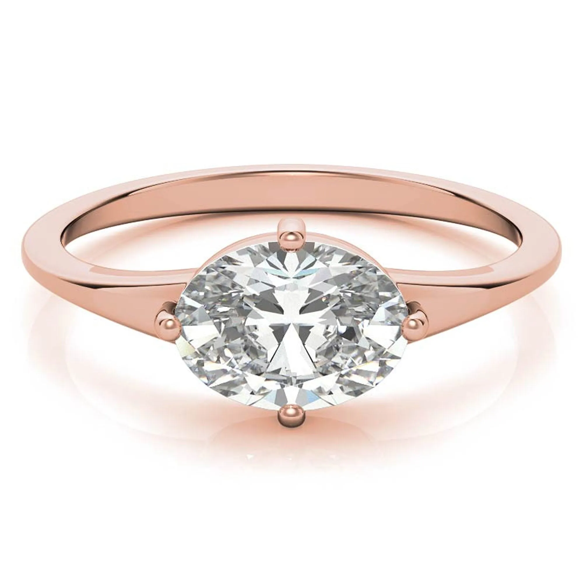 Stunning Solara Oval Solitaire Ring - Adjustable Sterling Silver with Luxurious Rose Gold Plating