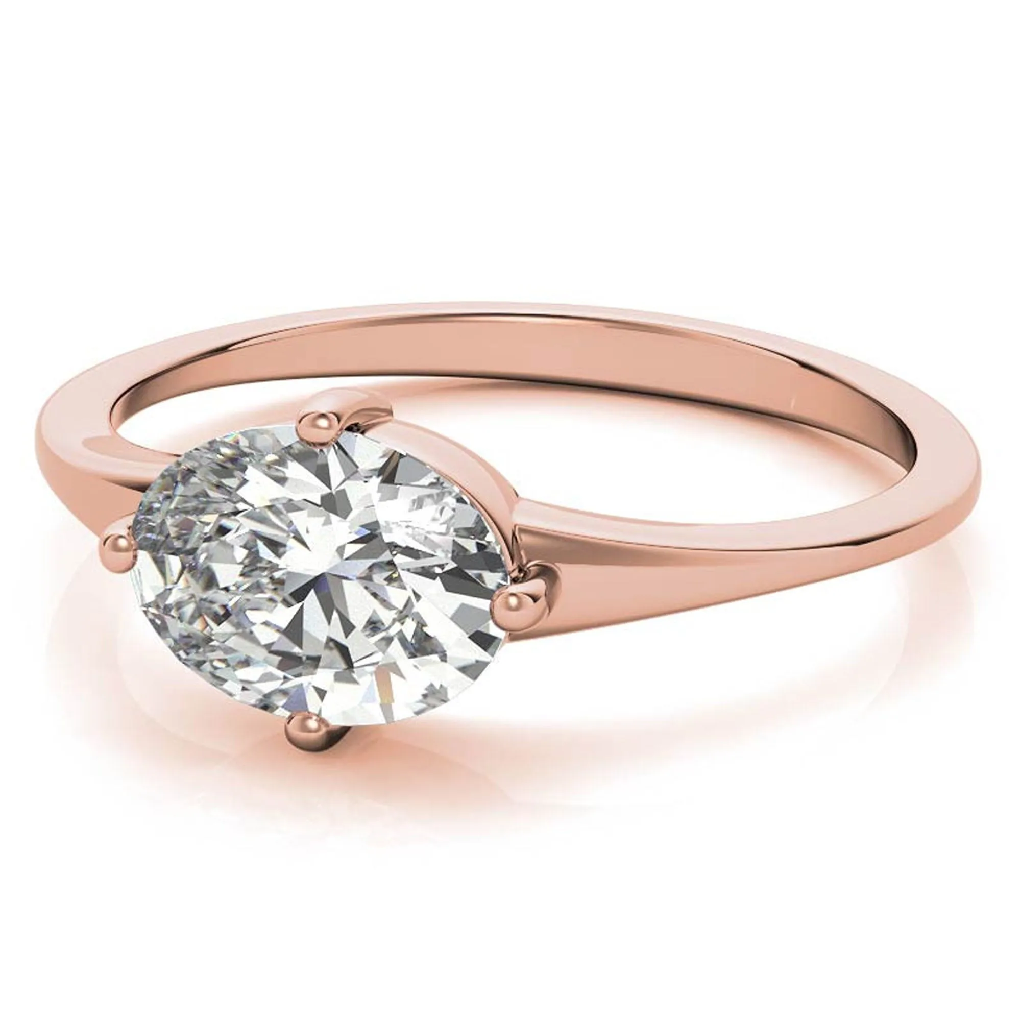 Stunning Solara Oval Solitaire Ring - Adjustable Sterling Silver with Luxurious Rose Gold Plating