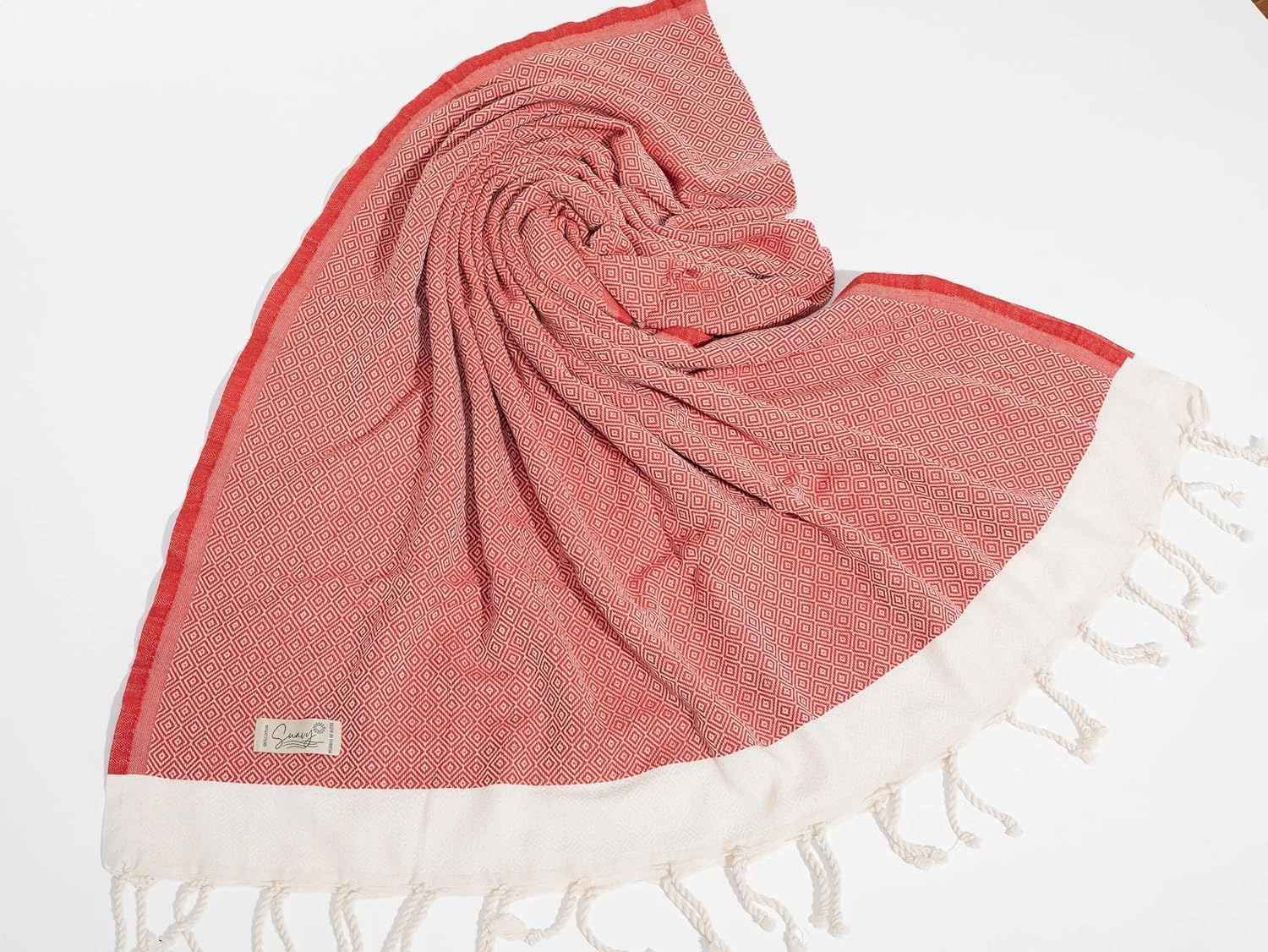 Suavy | Pack of 2 | Turkish Beach Towels | Sand-Free Quick Dry Towels | Turkish Handmade Bath Towels in Elegant Gift Box, Perfect for Beach, Picnic, Bathroom, Pool, and Travel | Royal Blue & Red