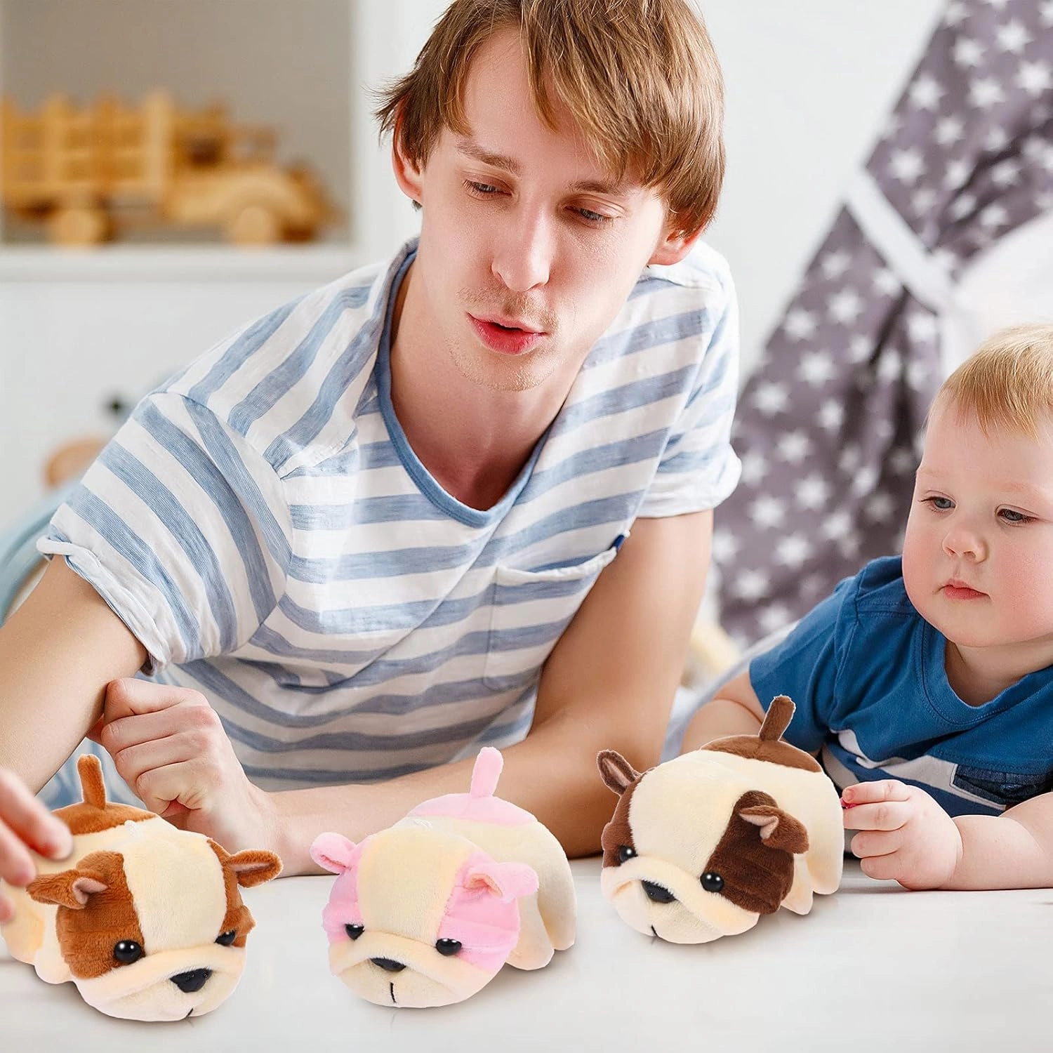 Sumind 9 Pcs 4" 5" Mini Plush Stuffed Puppy Dog Party Favor Small Dog Stuffed Animal Bulk Soft Toy Doll Cute for Kids Gift Graduation Stocking Stuffers Baby Shower Birthday(Fluffy Puppy)