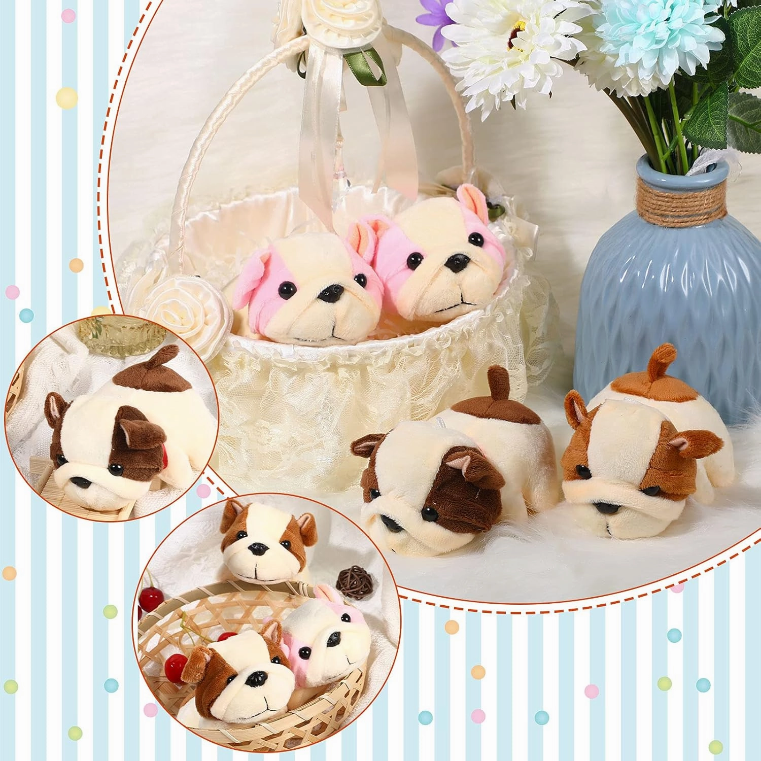 Sumind 9 Pcs 4" 5" Mini Plush Stuffed Puppy Dog Party Favor Small Dog Stuffed Animal Bulk Soft Toy Doll Cute for Kids Gift Graduation Stocking Stuffers Baby Shower Birthday(Fluffy Puppy)