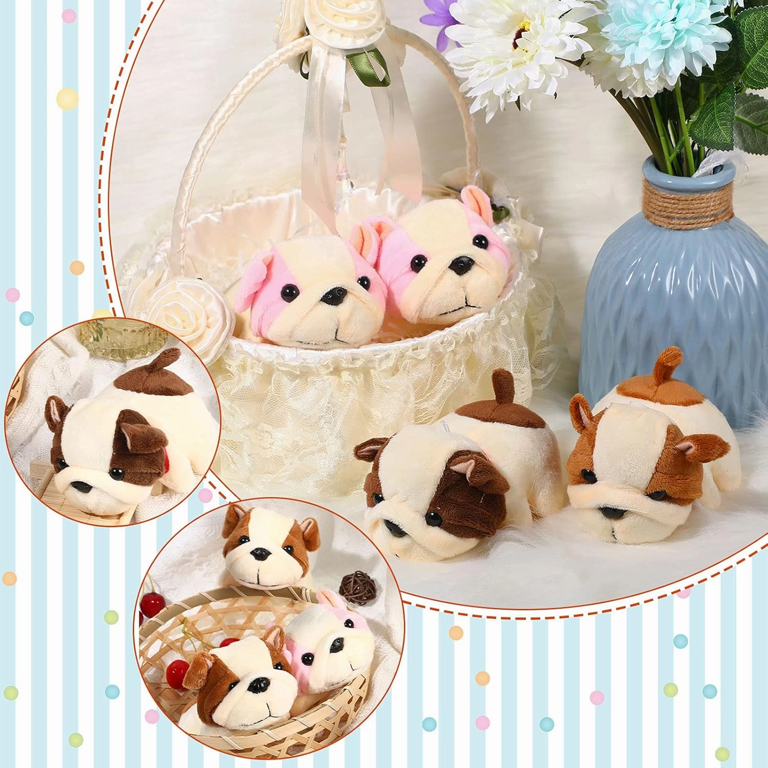 Sumind 9 Pcs 4" 5" Mini Plush Stuffed Puppy Dog Party Favor Small Dog Stuffed Animal Bulk Soft Toy Doll Cute for Kids Gift Graduation Stocking Stuffers Baby Shower Birthday(Fluffy Puppy)