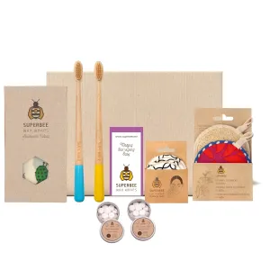 SuperBee Women Gift Box - Toothpaste Tablets, Natural Body scrubbers, Soft Bristles Bamboo toothbrushes, Make up Removal Pads, Beeswax wrap - Eco Friendly Gift, Housewarming Gift Christmas Women Day …