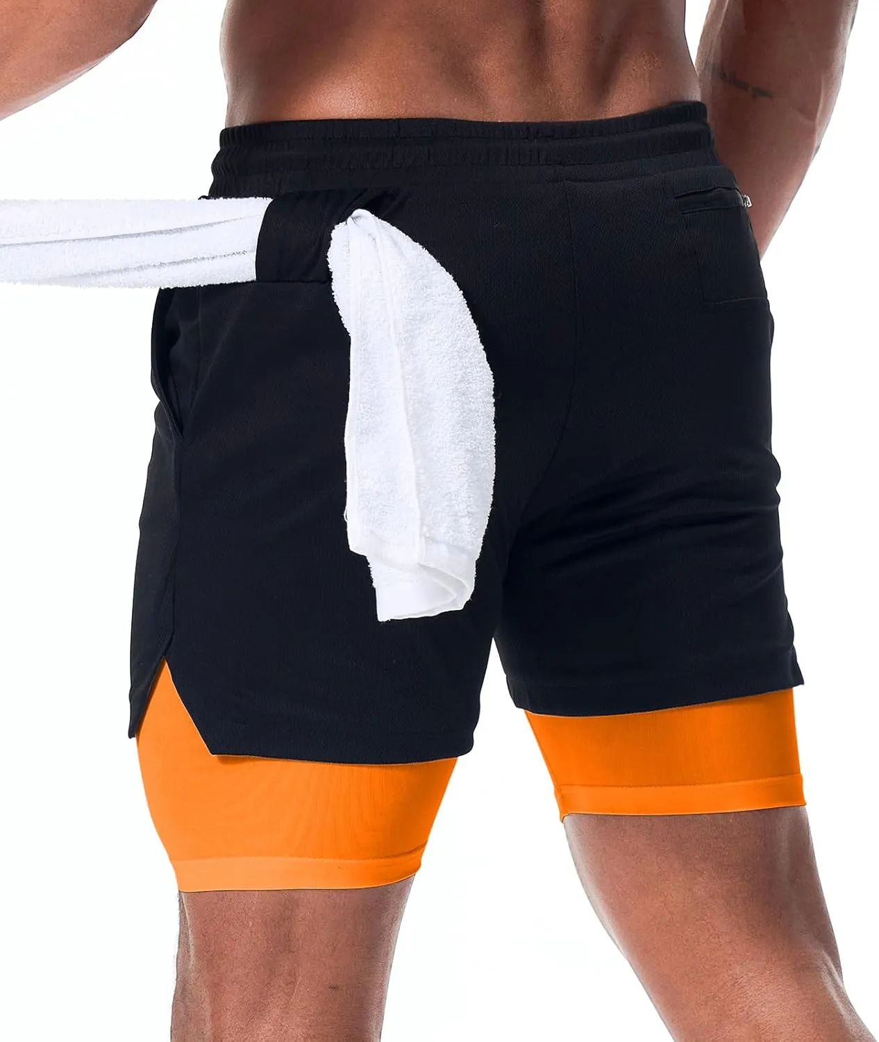 Surenow Men's Running Shorts Quick Dry Workout Gym Shorts Athletic 2-in-1 Stealth Shorts Outdoor Short for Men with Pockets