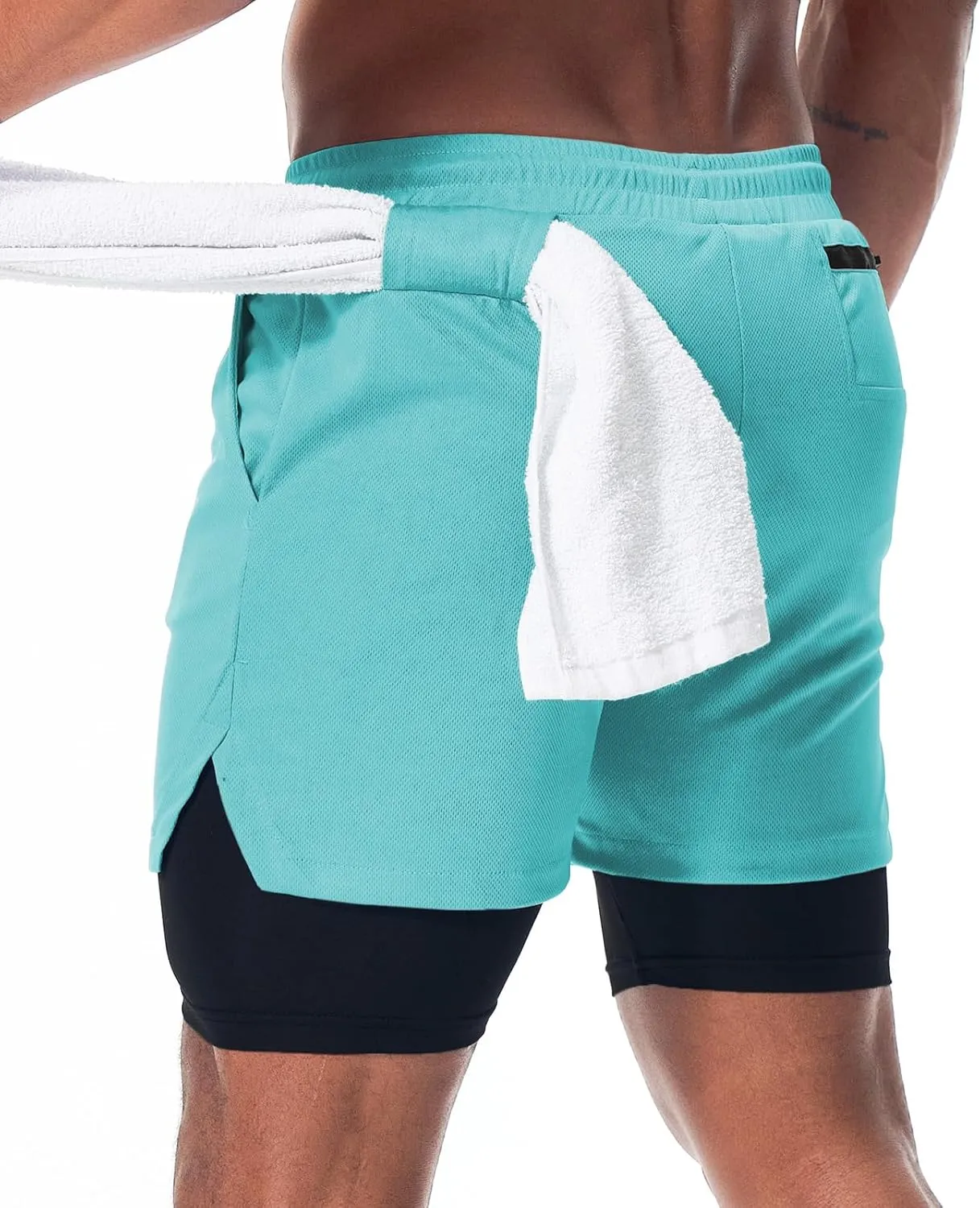 Surenow Men's Running Shorts Quick Dry Workout Gym Shorts Athletic 2-in-1 Stealth Shorts Outdoor Short for Men with Pockets