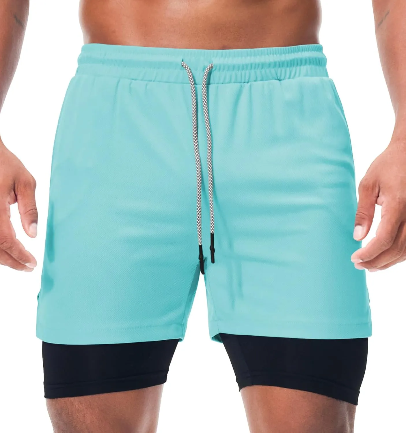 Surenow Men's Running Shorts Quick Dry Workout Gym Shorts Athletic 2-in-1 Stealth Shorts Outdoor Short for Men with Pockets