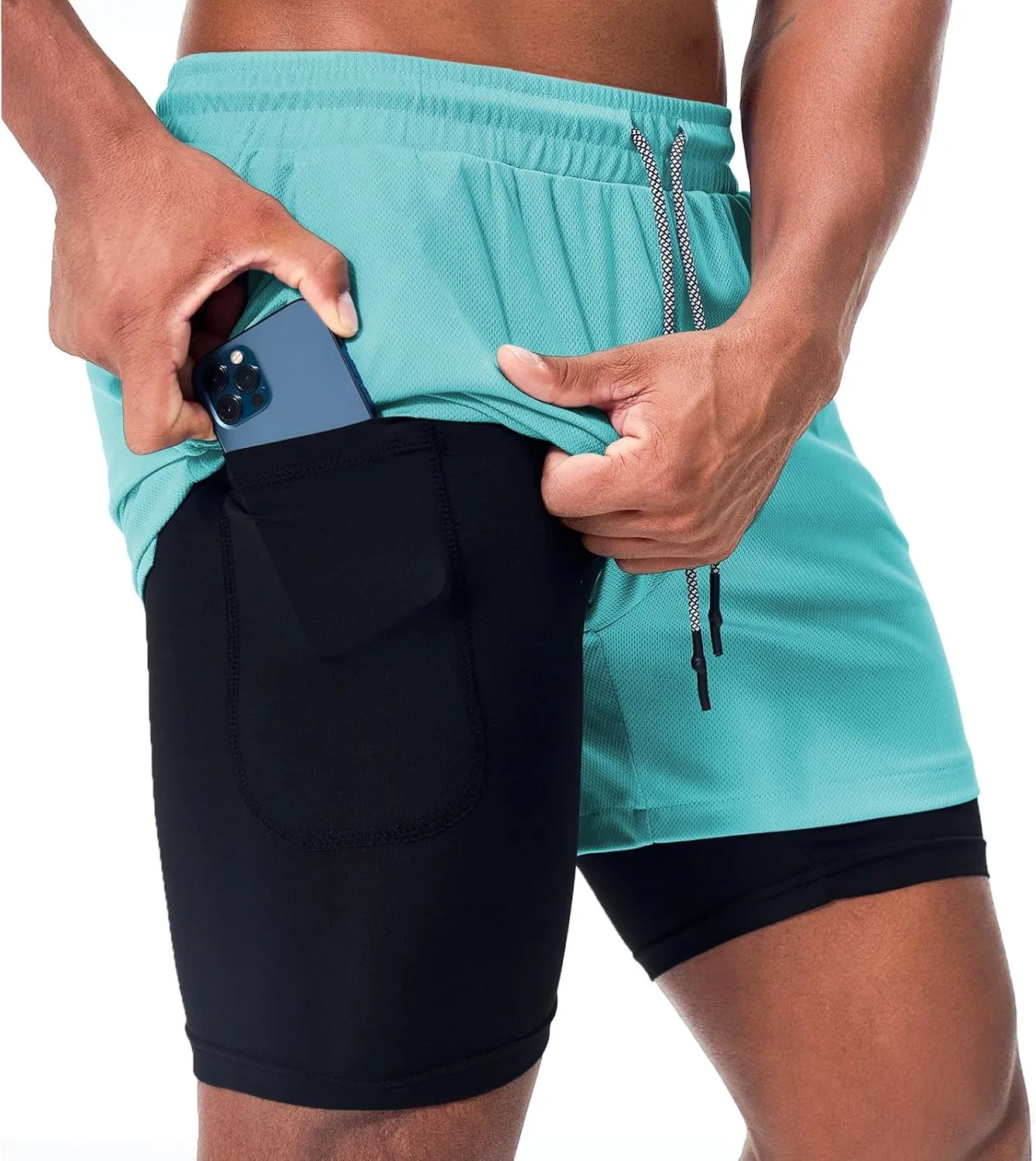 Surenow Men's Running Shorts Quick Dry Workout Gym Shorts Athletic 2-in-1 Stealth Shorts Outdoor Short for Men with Pockets