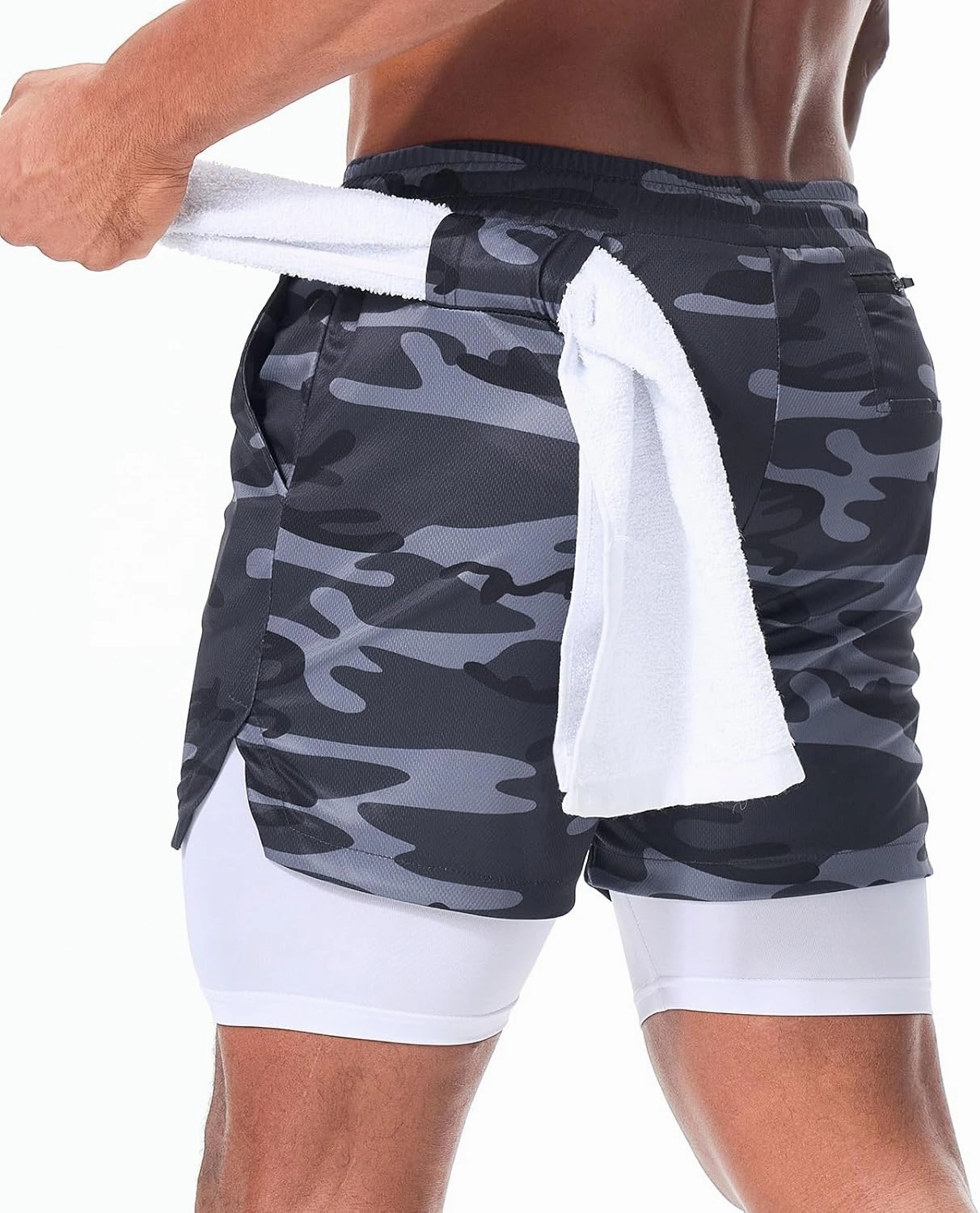 Surenow Men's Running Shorts Quick Dry Workout Gym Shorts Athletic 2-in-1 Stealth Shorts Outdoor Short for Men with Pockets
