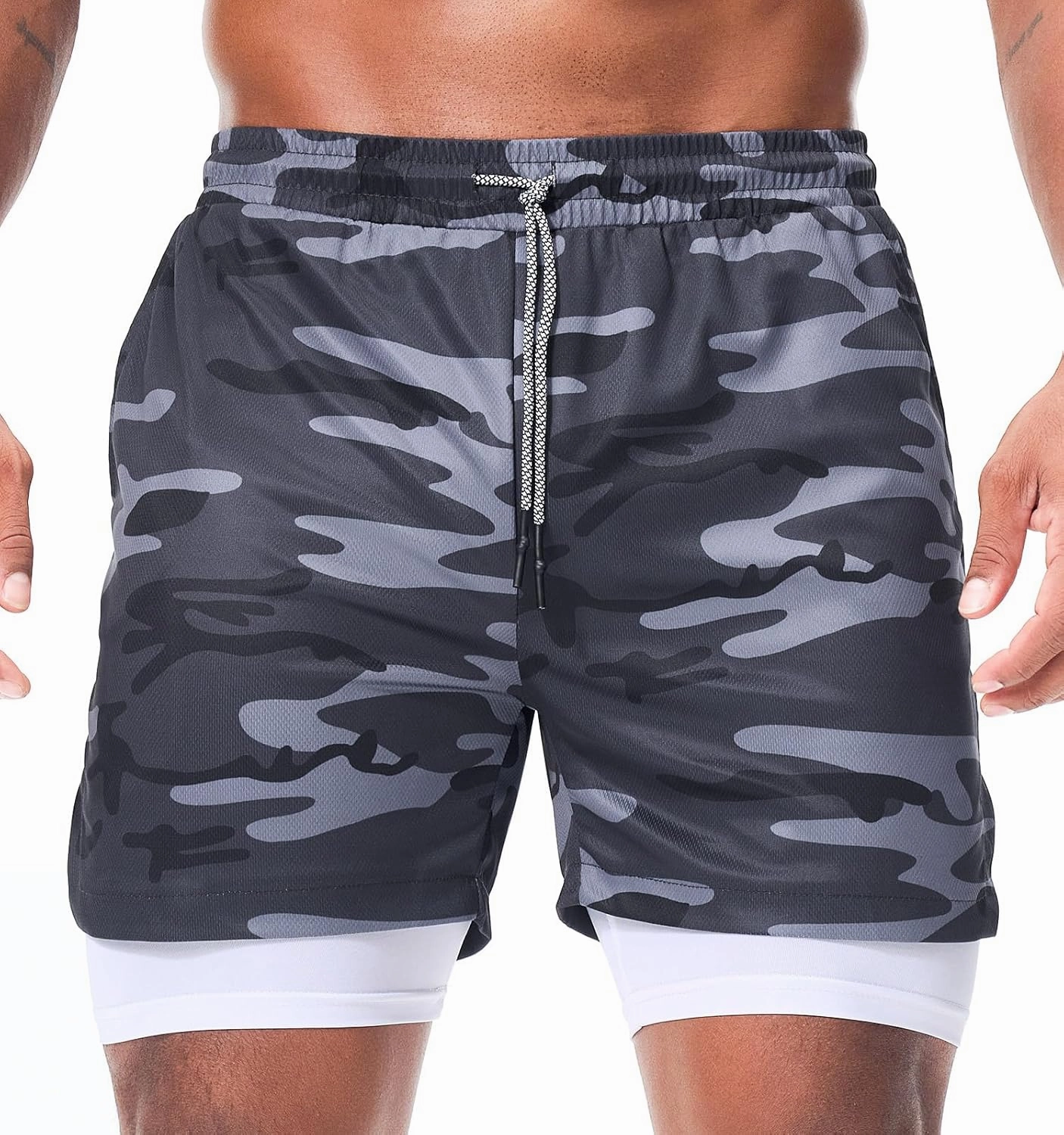 Surenow Men's Running Shorts Quick Dry Workout Gym Shorts Athletic 2-in-1 Stealth Shorts Outdoor Short for Men with Pockets