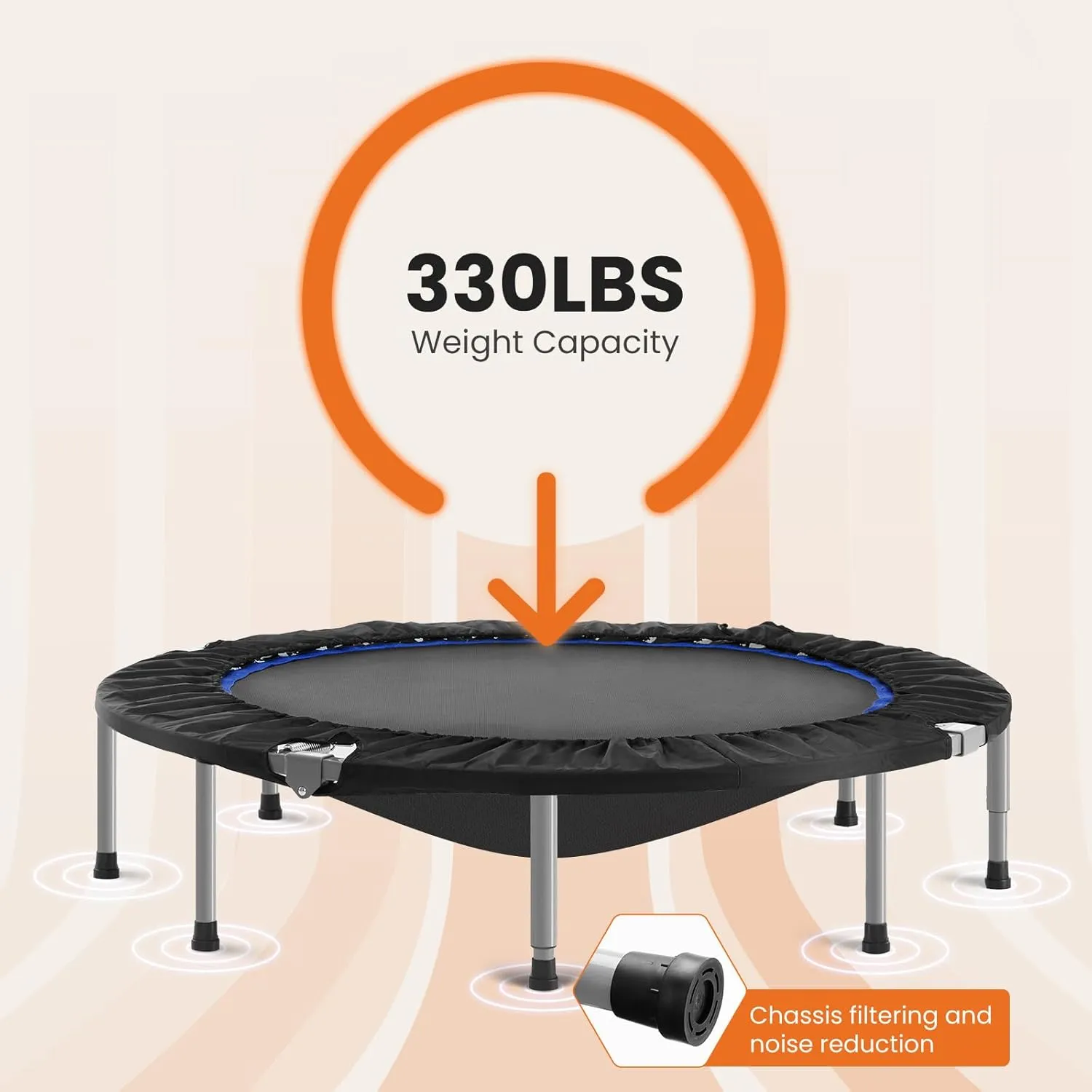 Sweetcrispy 40" in/48 in Mini Fitness Trampoline - 330LBS Foldable Exercise Rebounder with Adjustable Handle, Stable and Quiet, for Adults Indoor/Outdoor Workout