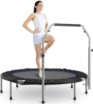 Sweetcrispy 40" in/48 in Mini Fitness Trampoline - 330LBS Foldable Exercise Rebounder with Adjustable Handle, Stable and Quiet, for Adults Indoor/Outdoor Workout