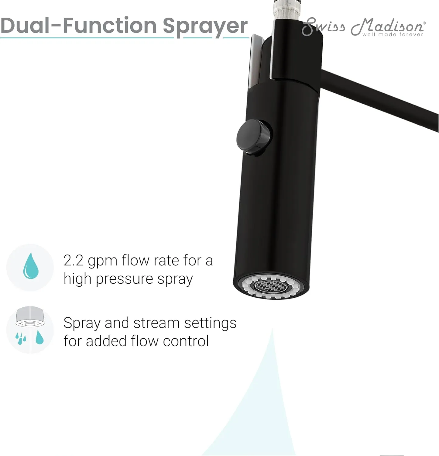 Swiss Madison SM-KF72B Chalet Single Handle, Pull-Down Kitchen Faucet in Matte Black