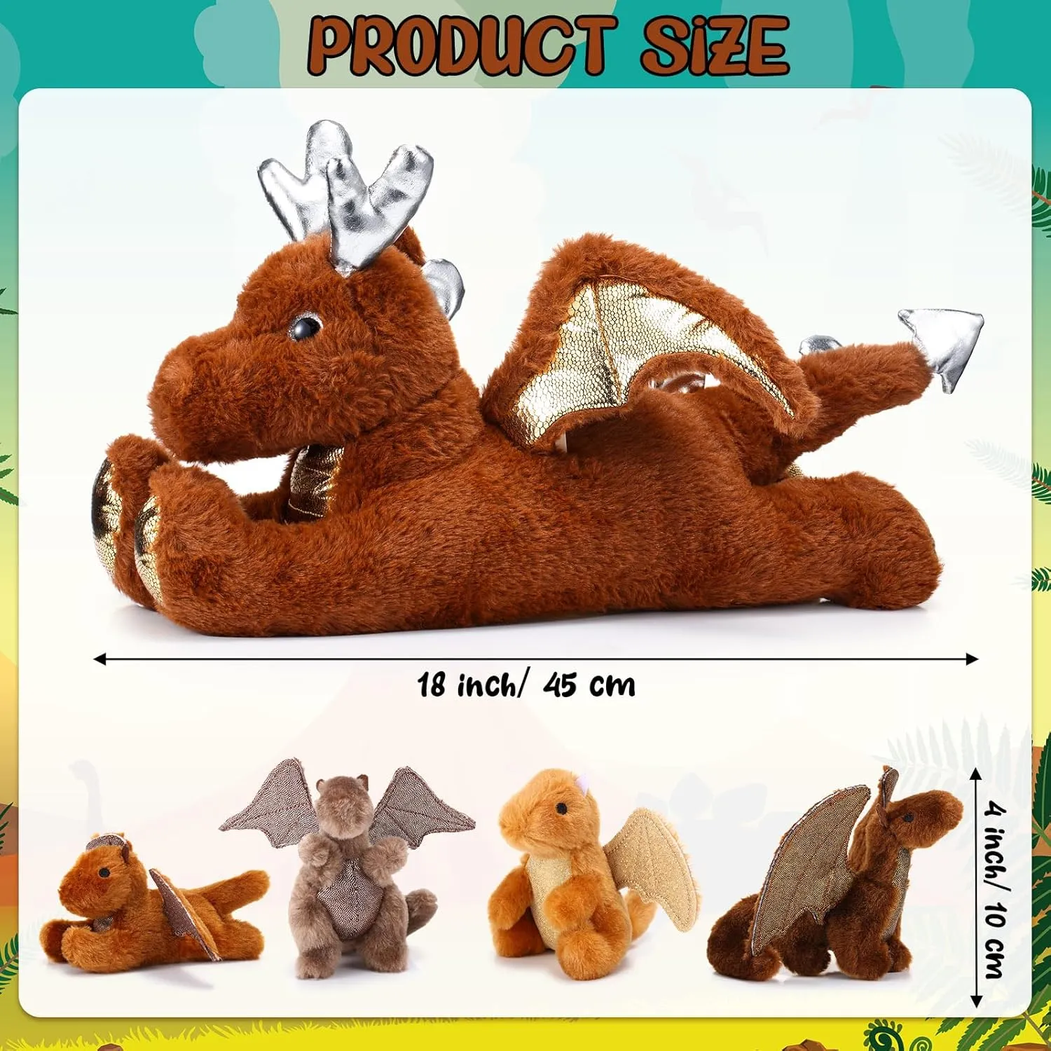 Syhood 5 Pcs Dragon Plush Set 18 Inch Large Mommy Dragon Stuffed Animal with 4 Babies Inside Zippered Belly Cuddly Family Plushie Gifts for Kids Birthday Baby Shower Party Decors(Brown)