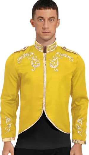 Sywiyi Men's Palace Prince Gold Embroidered Jacket Royal Court Uniform Costume Long Sleeve Tops
