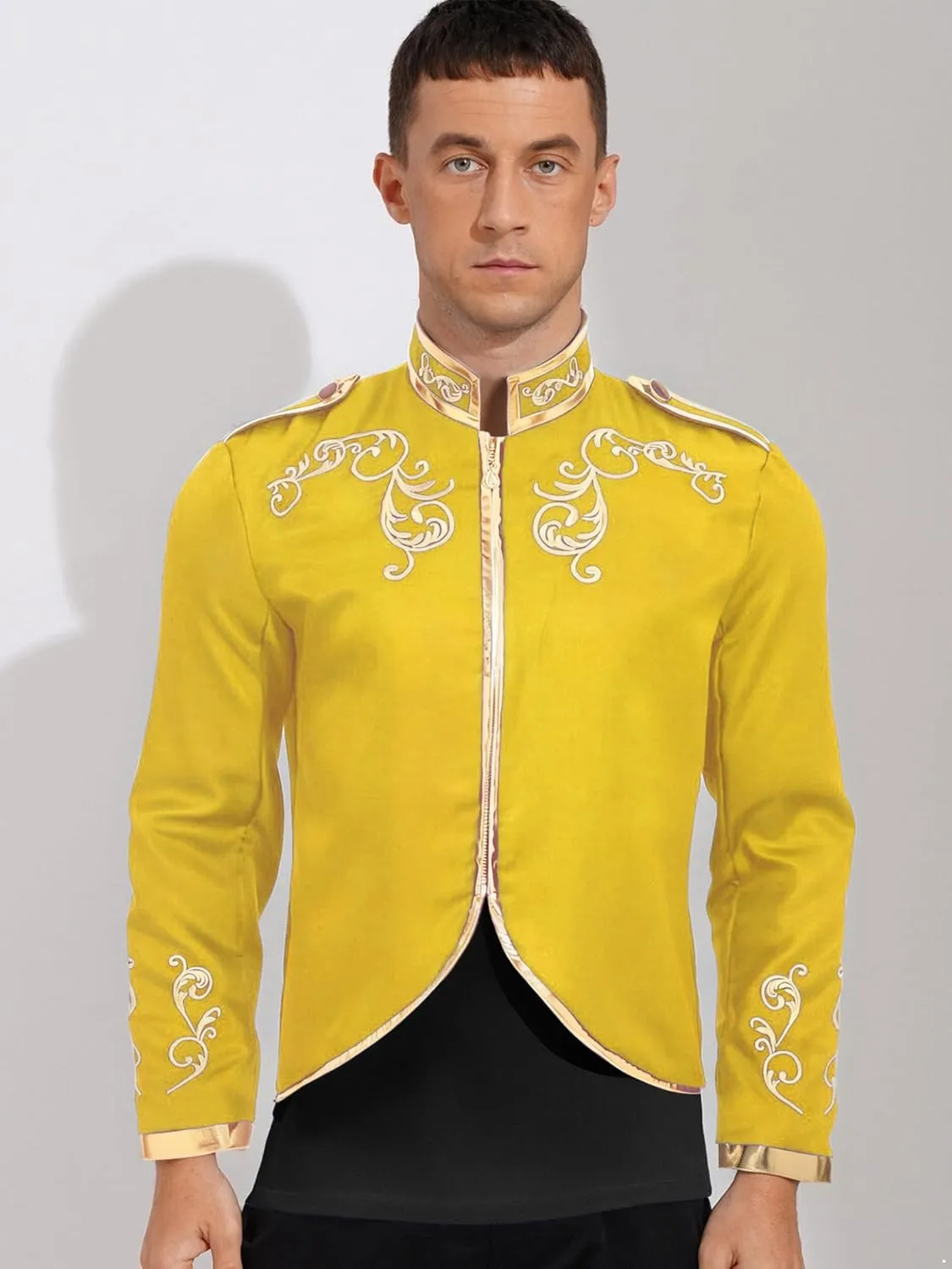 Sywiyi Men's Palace Prince Gold Embroidered Jacket Royal Court Uniform Costume Long Sleeve Tops