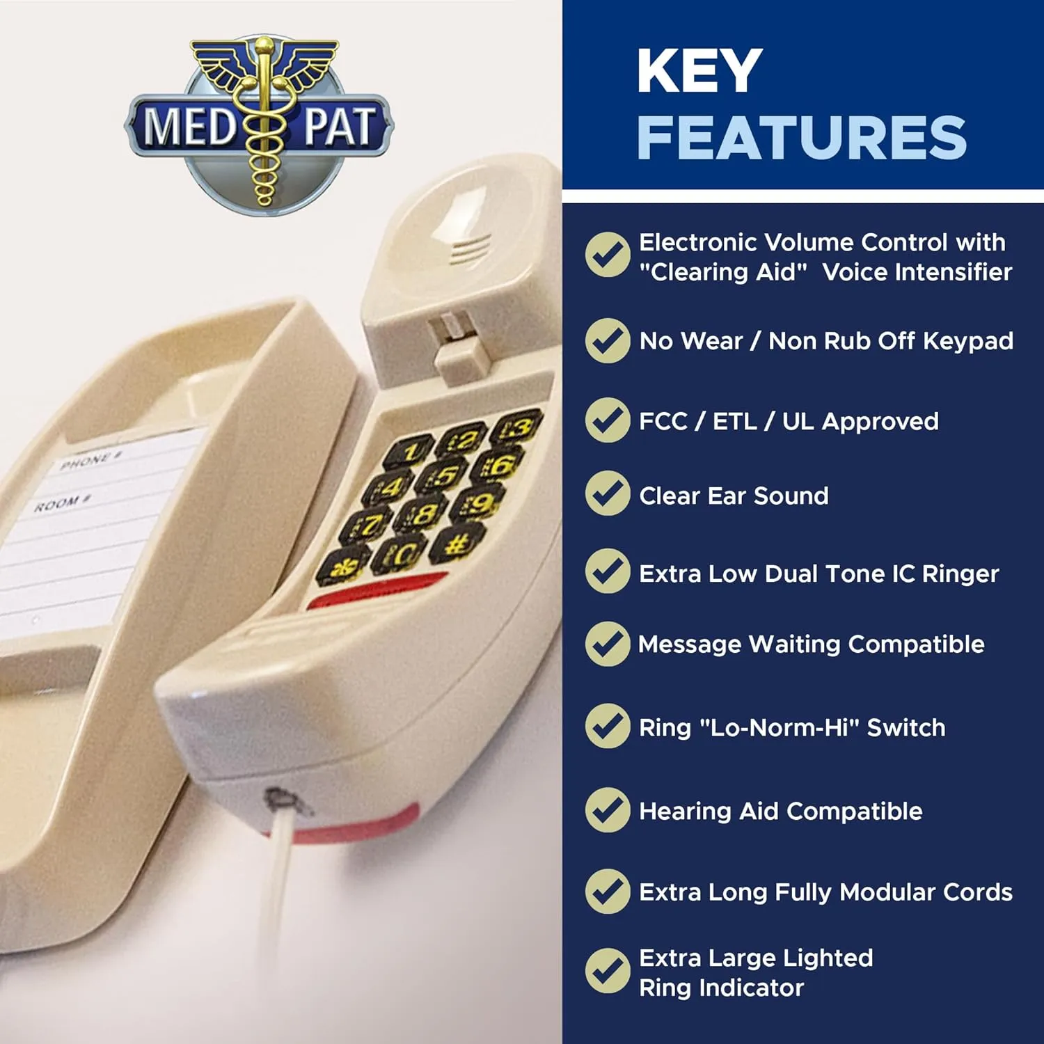 T-4 Full-Featured Trimline Telephone w/Ring/in-Use Light Indicator - Corded Wall Phone w/Full Range Volume Control, Hearing Aid Compatible, Ideal for Hotel, Business & Landline Use- Cream
