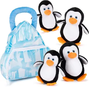 Talking Penguins Plush Toy Set | Includes 4 Talking Soft Plush Penguins with A Plush Glacier Shaped Carrier | Talking Animal Toys | Great Gift for Baby and Toddler Boys or Girls