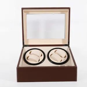 TBVECHI Wooden Watch Box Organizer, 4 6 Automatic Rotation Leather Watch Winder Storage Case Box, Jewelry Watch Display Case Storage Organizer W/Transparent Top Lid, Best Gift Choice(4   6 - Brown)