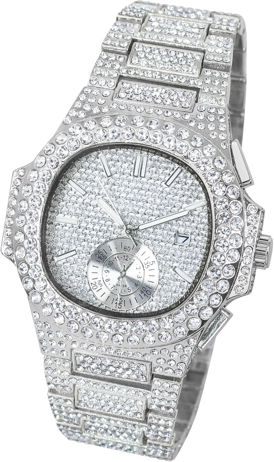Techno Pave Men's 43mm Fully Iced Out Watch - Luxury Hip-Hop Style, Quartz Movement