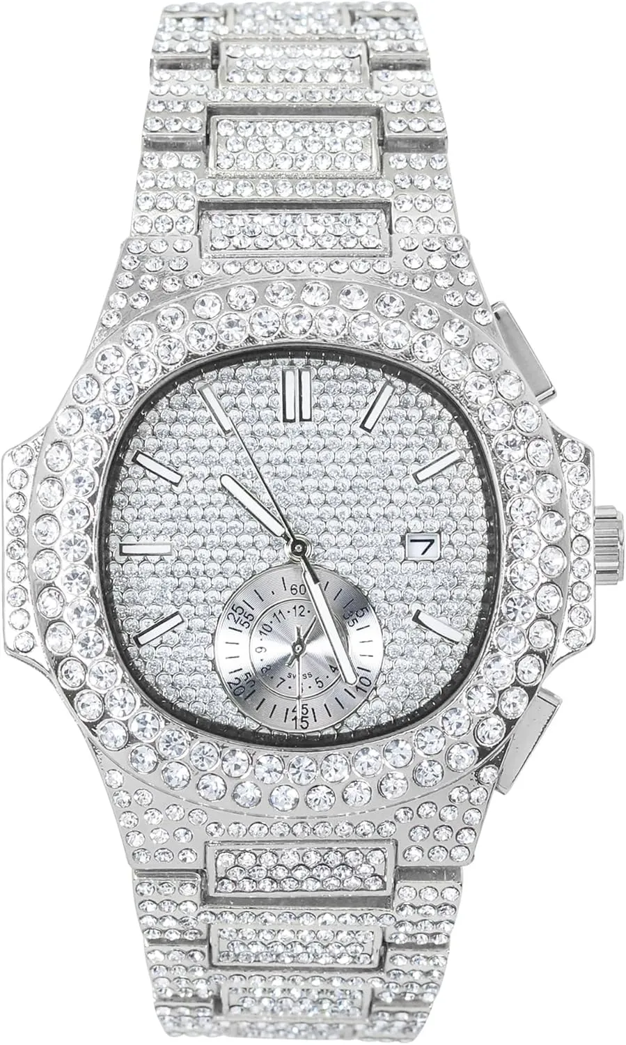 Techno Pave Men's 43mm Fully Iced Out Watch - Luxury Hip-Hop Style, Quartz Movement