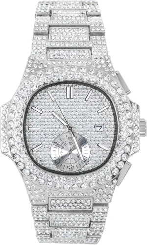 Techno Pave Men's 43mm Fully Iced Out Watch - Luxury Hip-Hop Style, Quartz Movement