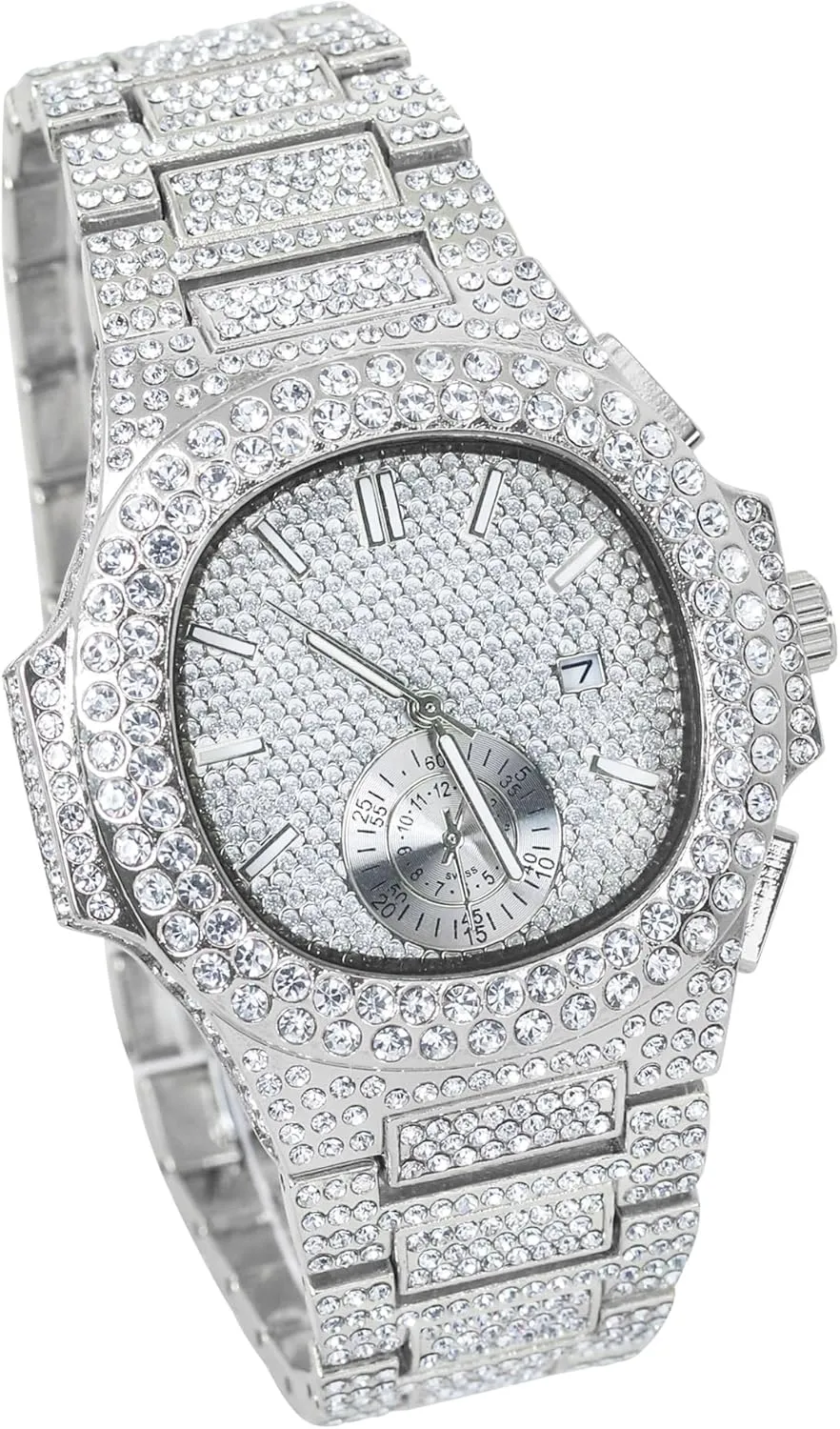 Techno Pave Men's 43mm Fully Iced Out Watch - Luxury Hip-Hop Style, Quartz Movement