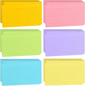 Tecmisse 1200 PCS Ruled Index Cards, 3x5 Inches Colorful Index Cards, Heavy Colored Note Cards, Study Cards for School, Learning, Memo Scratch Pad, 6 Colors Notecards