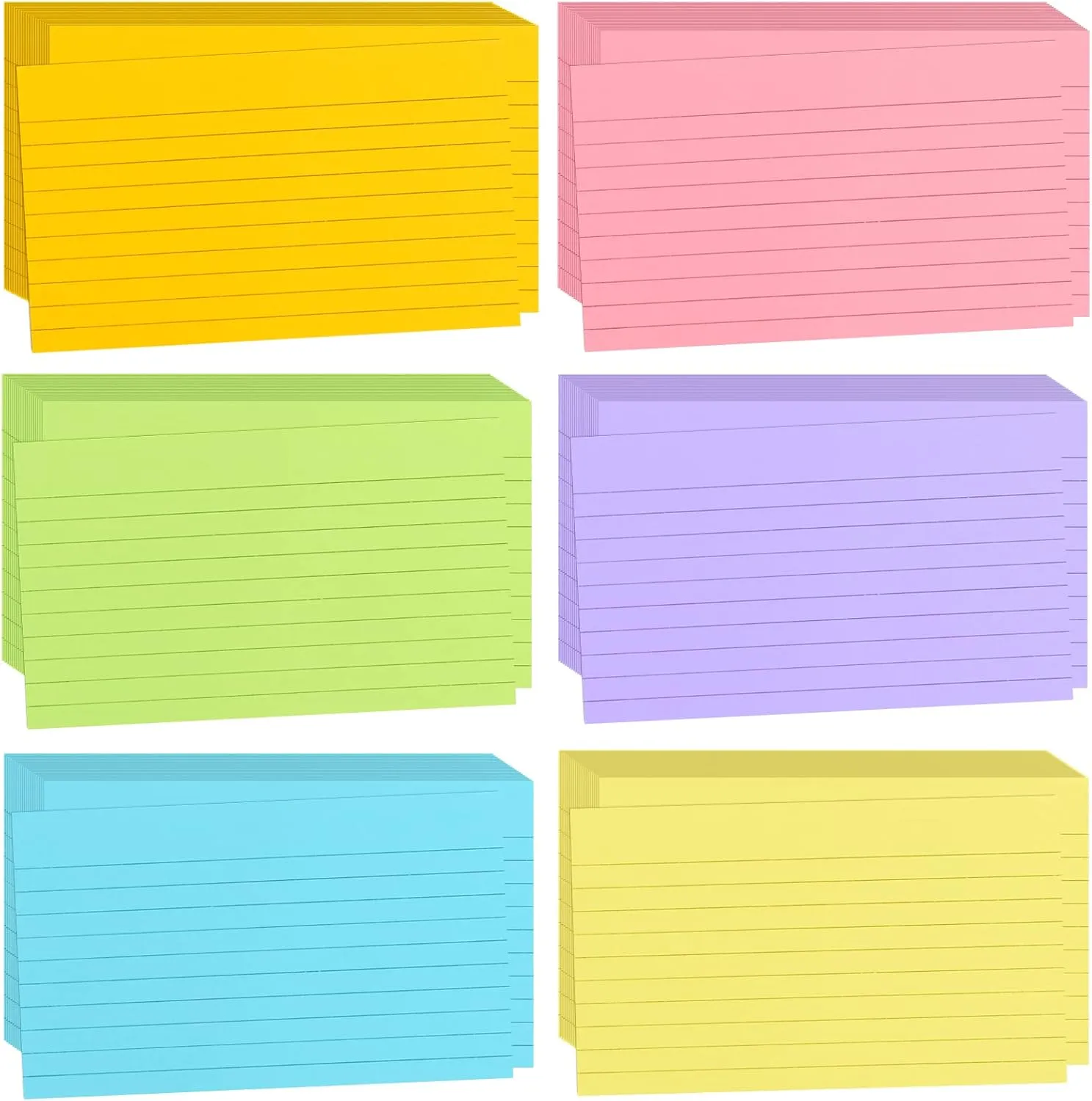 Tecmisse 1200 PCS Ruled Index Cards, 3x5 Inches Colorful Index Cards, Heavy Colored Note Cards, Study Cards for School, Learning, Memo Scratch Pad, 6 Colors Notecards
