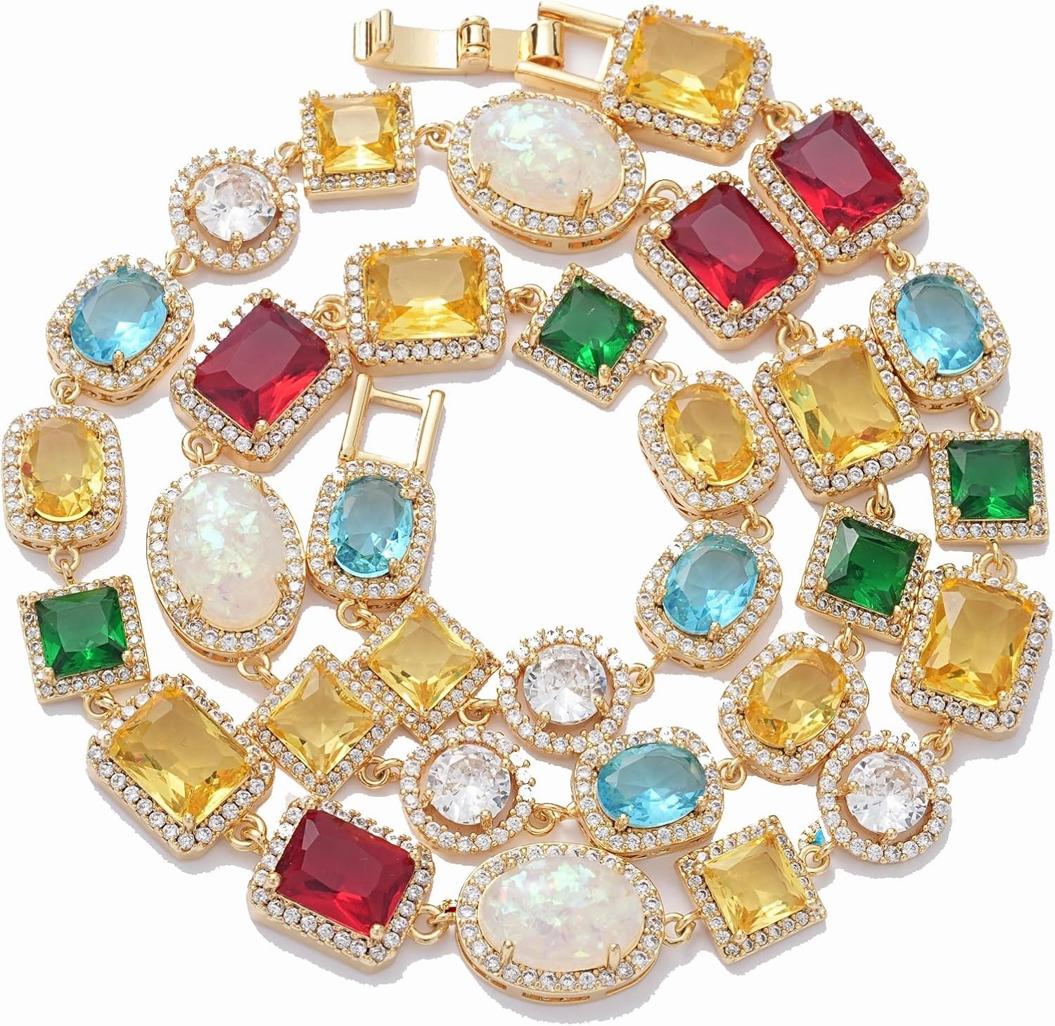 Tennis Necklaces for Men, Dainty 18K Gold Plated Diamond Tennis Choker Necklace Cubic Zirconia Chain with Emerald, Ruby, and Aquamarine Gemstones for Men Bride Birthday Wedding Valentine's Day Gifts