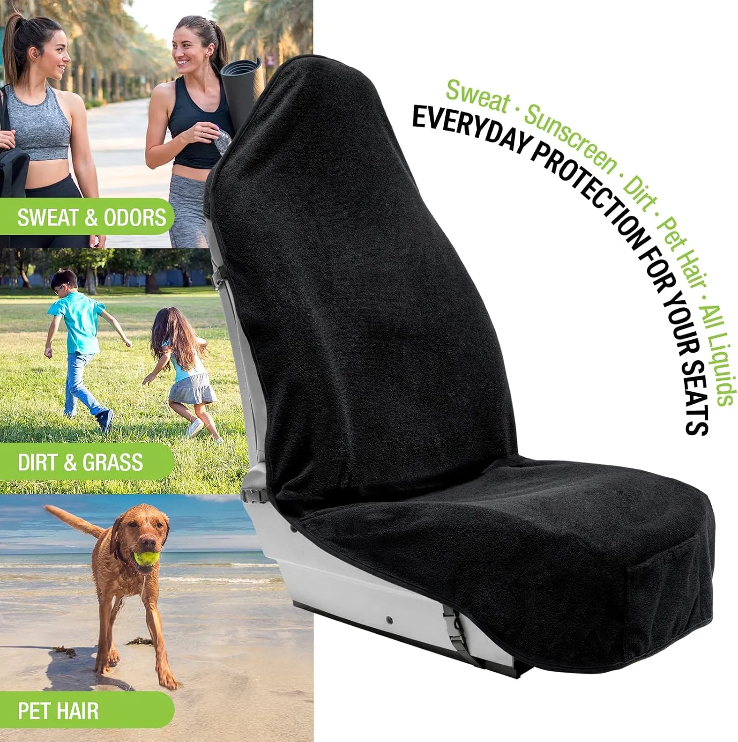 Terry Cloth Sweat Towel Seat Cover; Carseat Towel Protector; Waterproof; Universal Fit for Car SUV Van Truck; EZ fit; Non Slip Grip; Machine Washable; Great for Gym Workout; 1pc Black