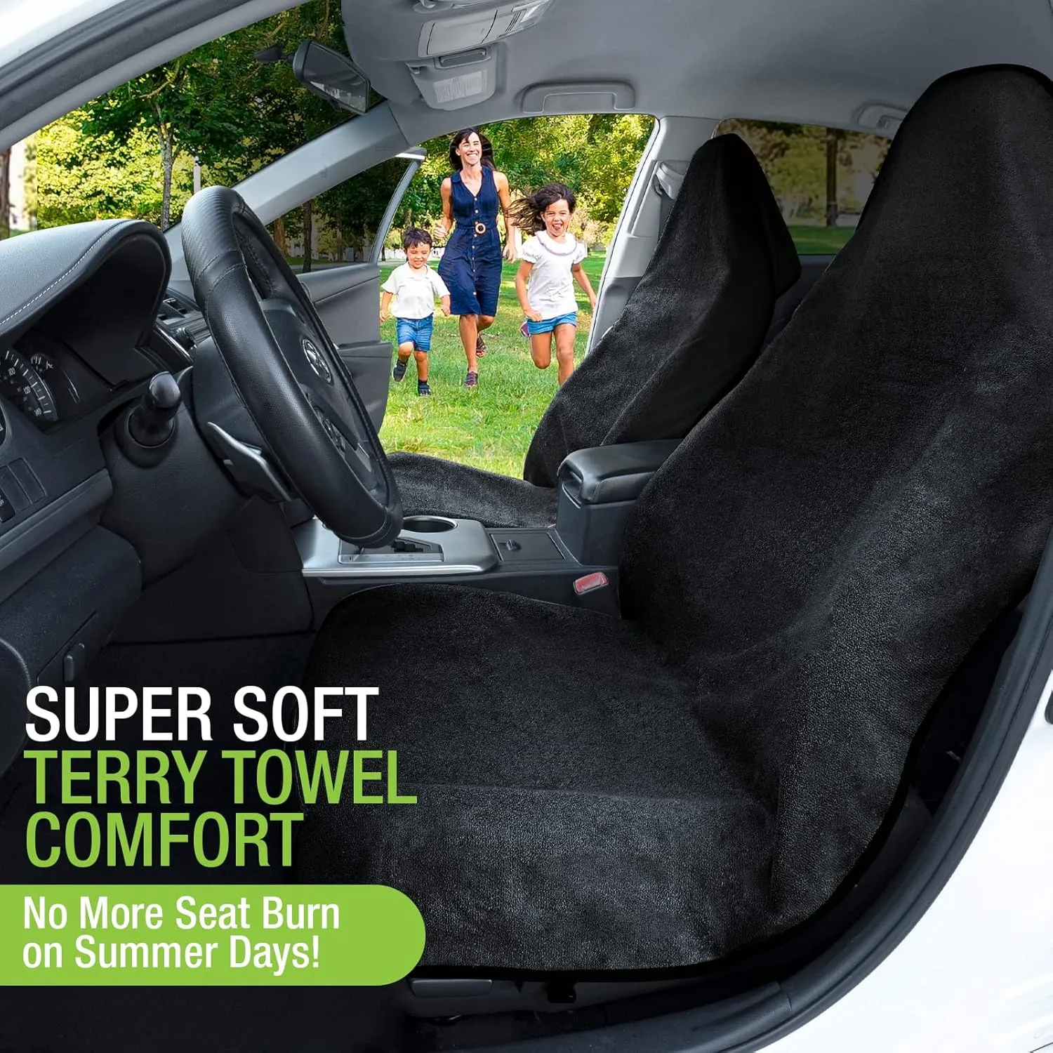 Terry Cloth Sweat Towel Seat Cover; Carseat Towel Protector; Waterproof; Universal Fit for Car SUV Van Truck; EZ fit; Non Slip Grip; Machine Washable; Great for Gym Workout; 1pc Black