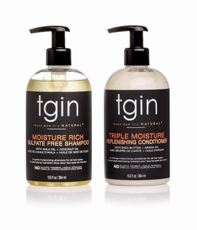 tgin Moisturizing Shampoo & Conditioner Duo for Curly, Coily and Wavy Hair, Sulfate Free, Moisturizes and Detangles Dry Hair, 13 oz (Set)