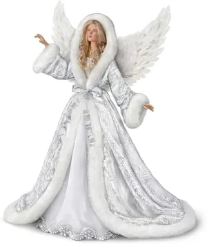 The Ashton-Drake Galleries Illuminated Silent Night Christmas Angel Decor Poseable Musical Porcelain Figurine Faux Fur Coat Lined with More Than 40 LED Lights Plays Silent Night Melody 24"-inches