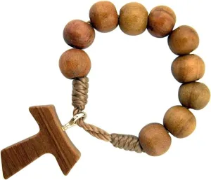The New Olive Wood Prayer Bead One Decade Rosary Ring With Tau Cross, 2 Inch religious devotional accessories ThewiZ00920